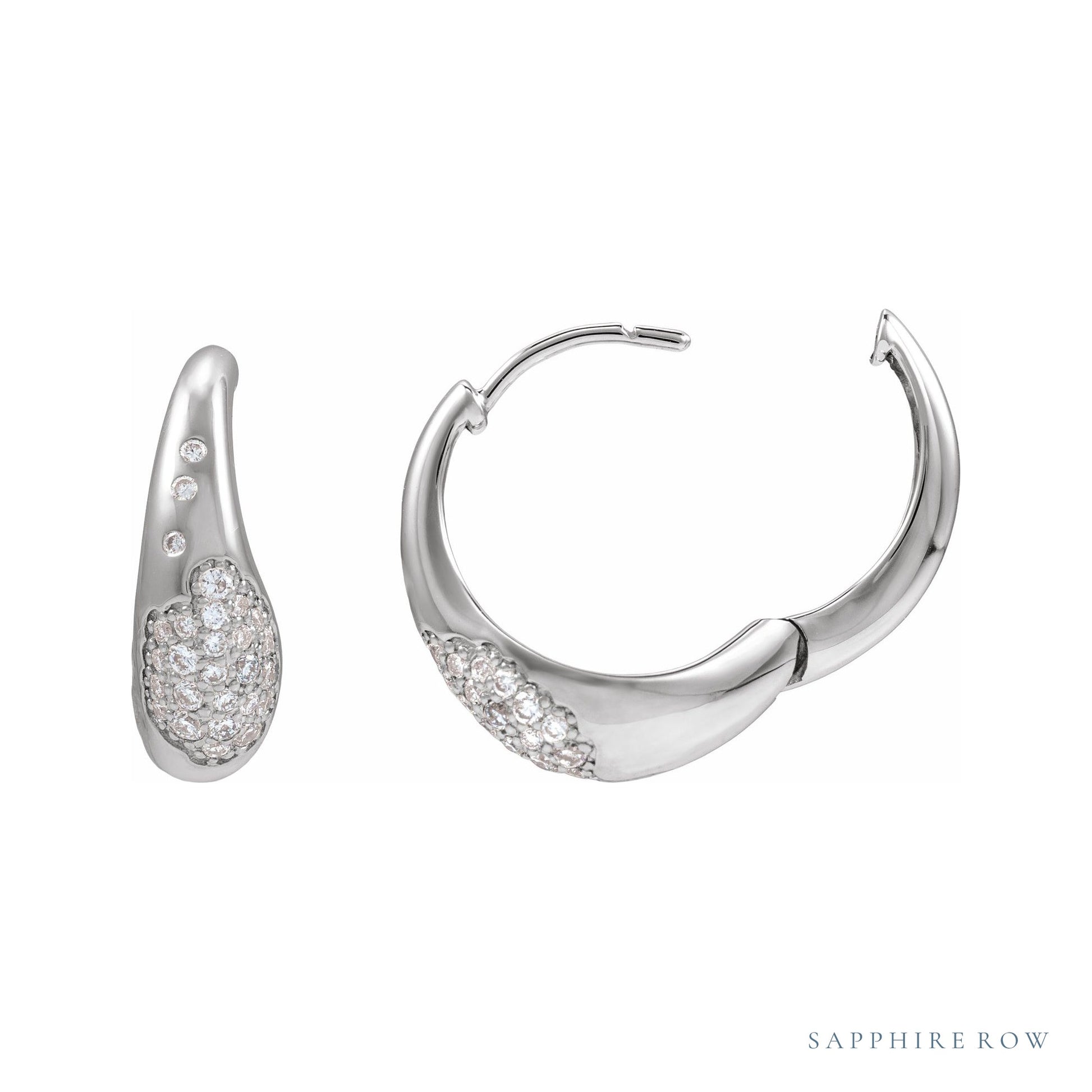 Sapphire Row Lab-Grown Diamond Molten Pavé Dome Huggie Earrings - 14K White Gold (view 2)