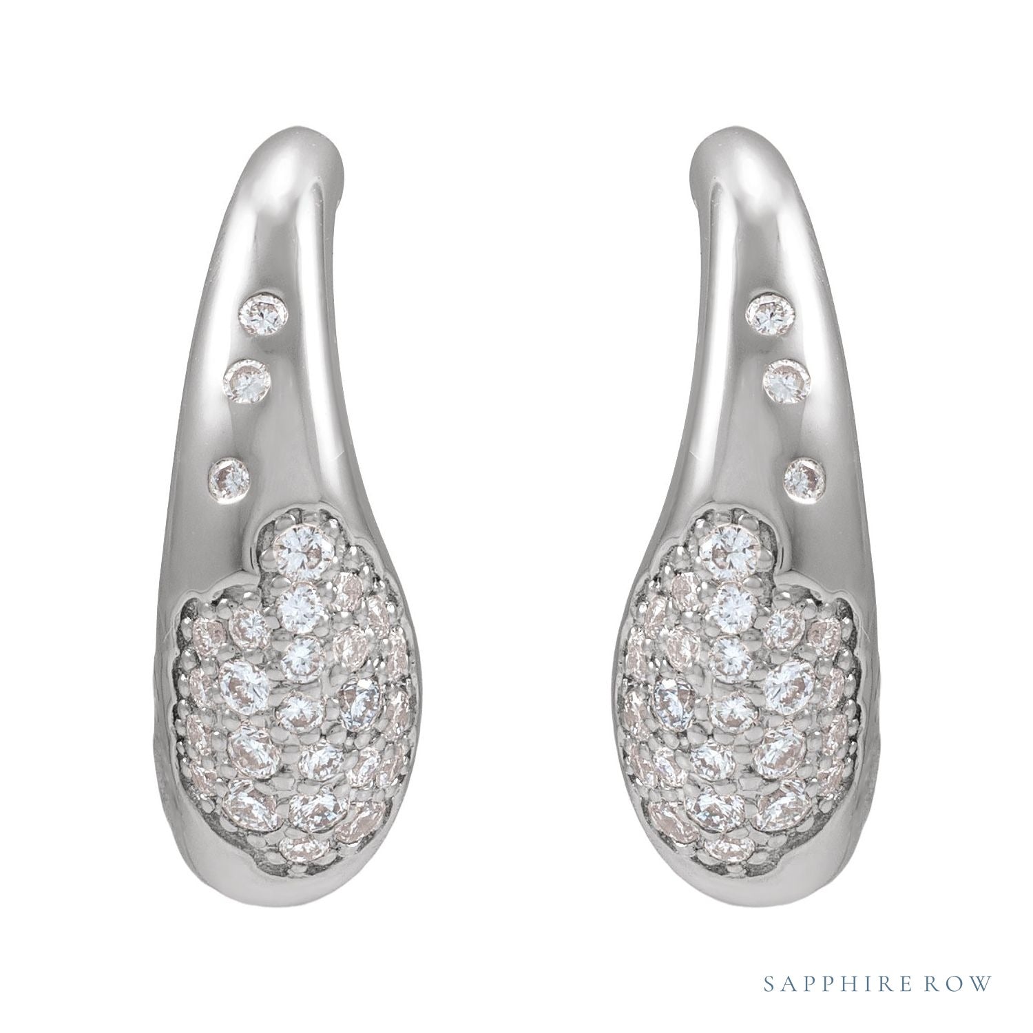 Sapphire Row Lab-Grown Diamond Molten Pavé Dome Huggie Earrings - 14K White Gold (view 3)