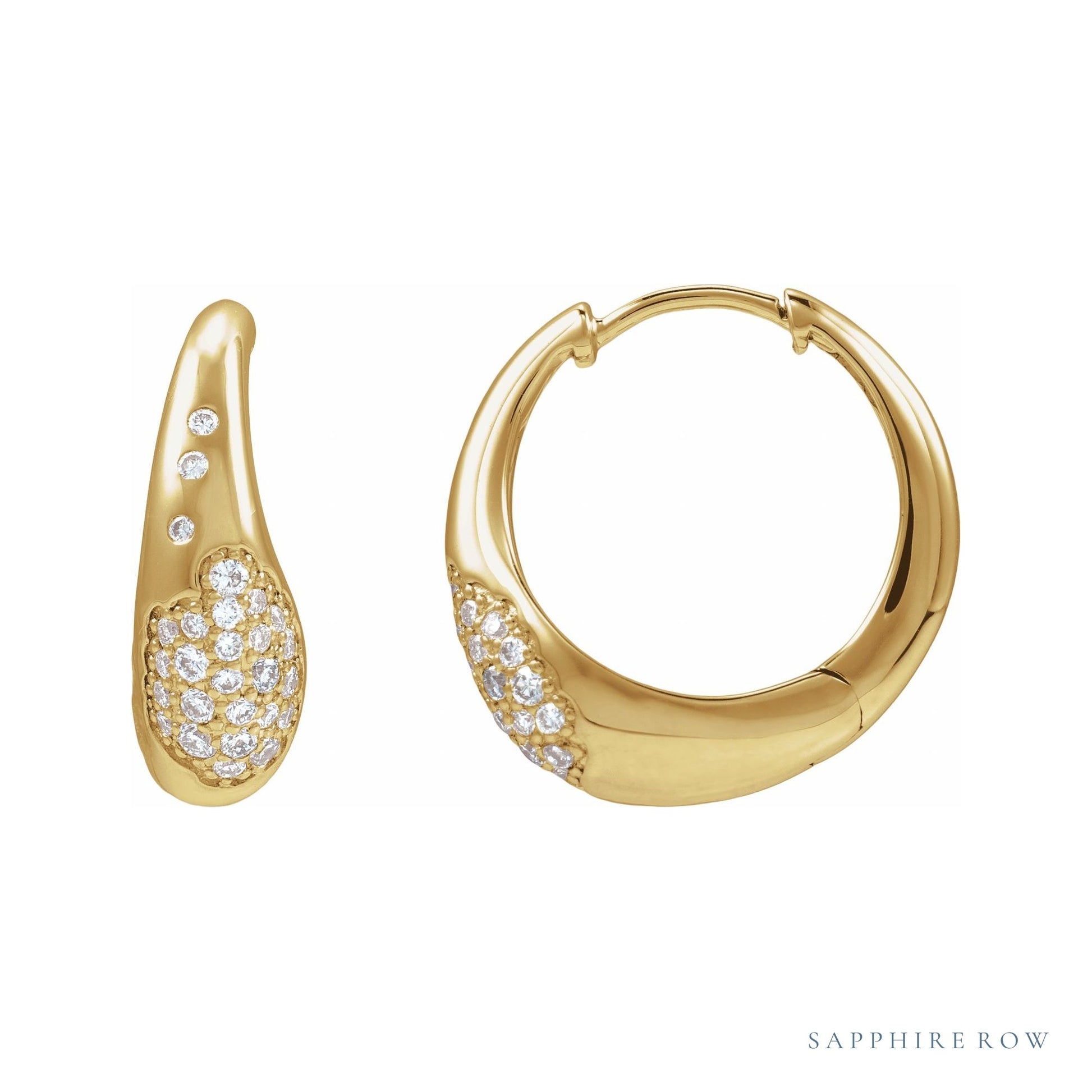 Sapphire Row Lab-Grown Diamond Molten Pavé Dome Huggie Earrings - 14K Yellow Gold