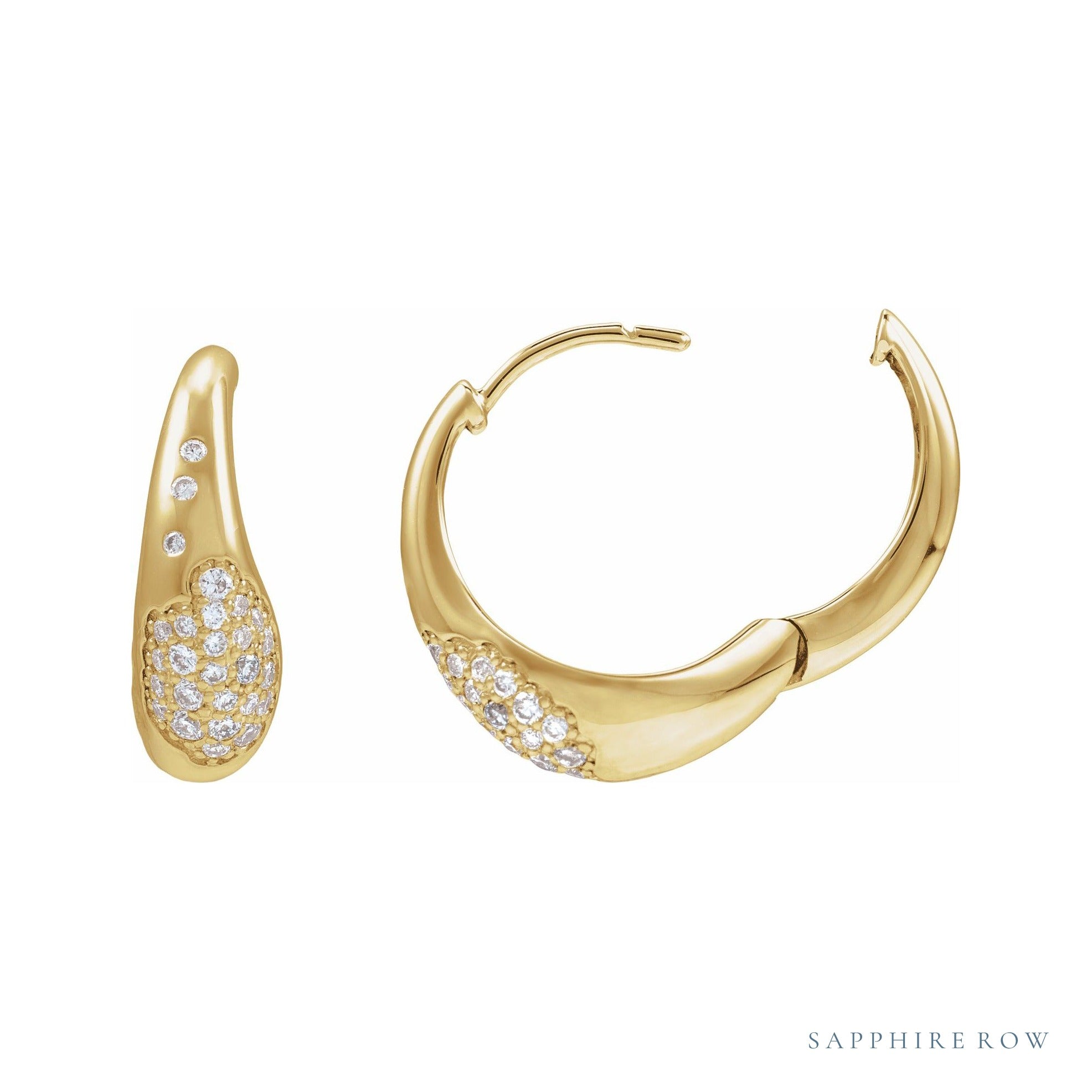 Sapphire Row Lab-Grown Diamond Molten Pavé Dome Huggie Earrings - 14K Yellow Gold (view 2)