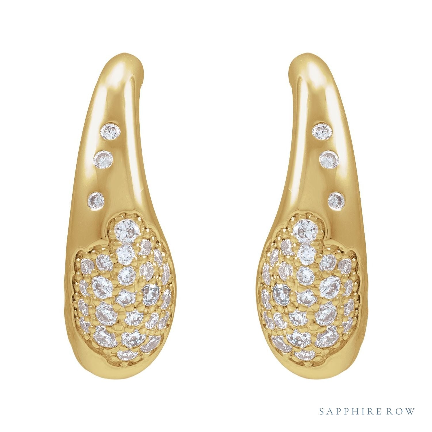 Sapphire Row Lab-Grown Diamond Molten Pavé Dome Huggie Earrings - 14K Yellow Gold (view 3)