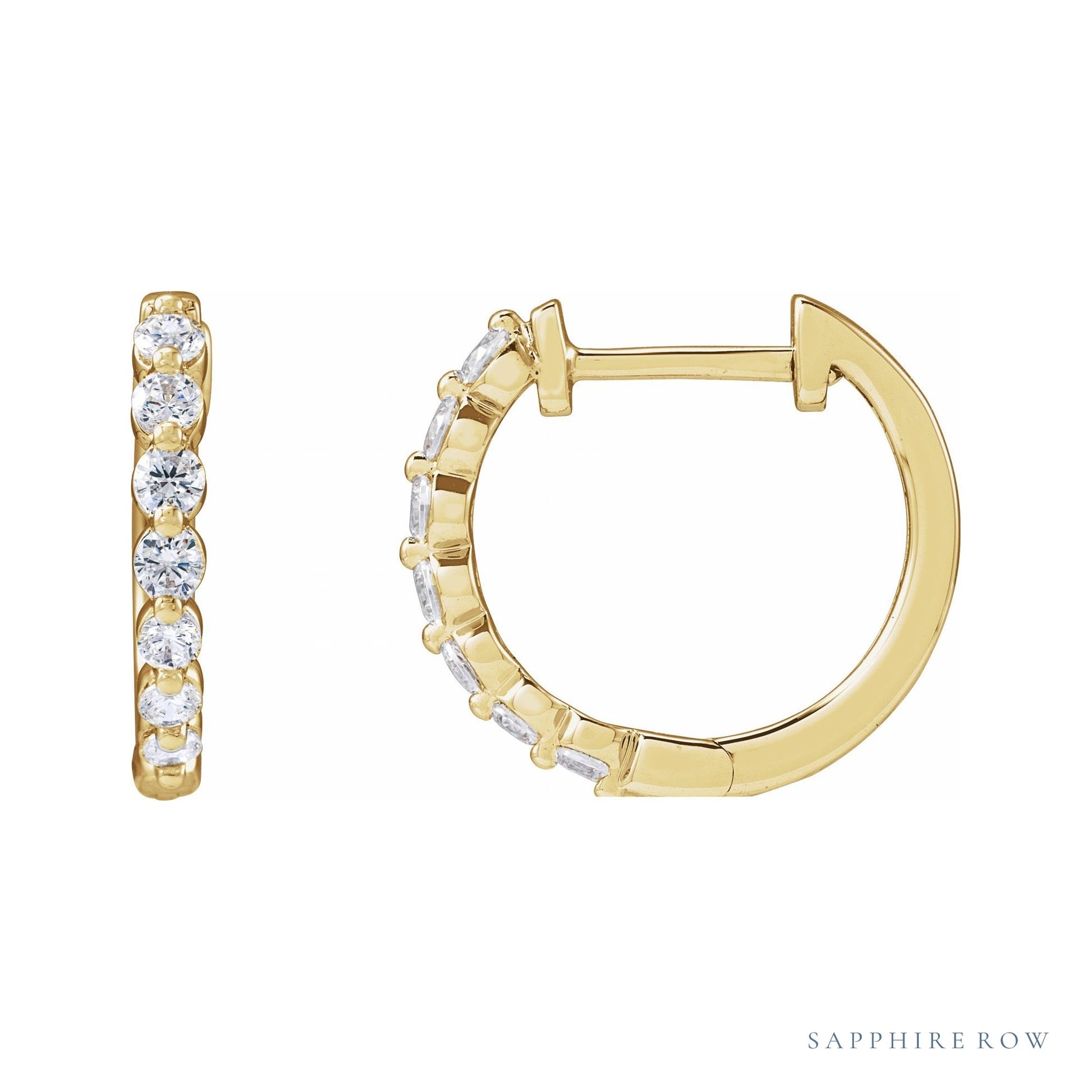 Sapphire Row Lab-Grown Diamond Round Huggie Earrings - 14K Yellow Gold, 1/2 CTW