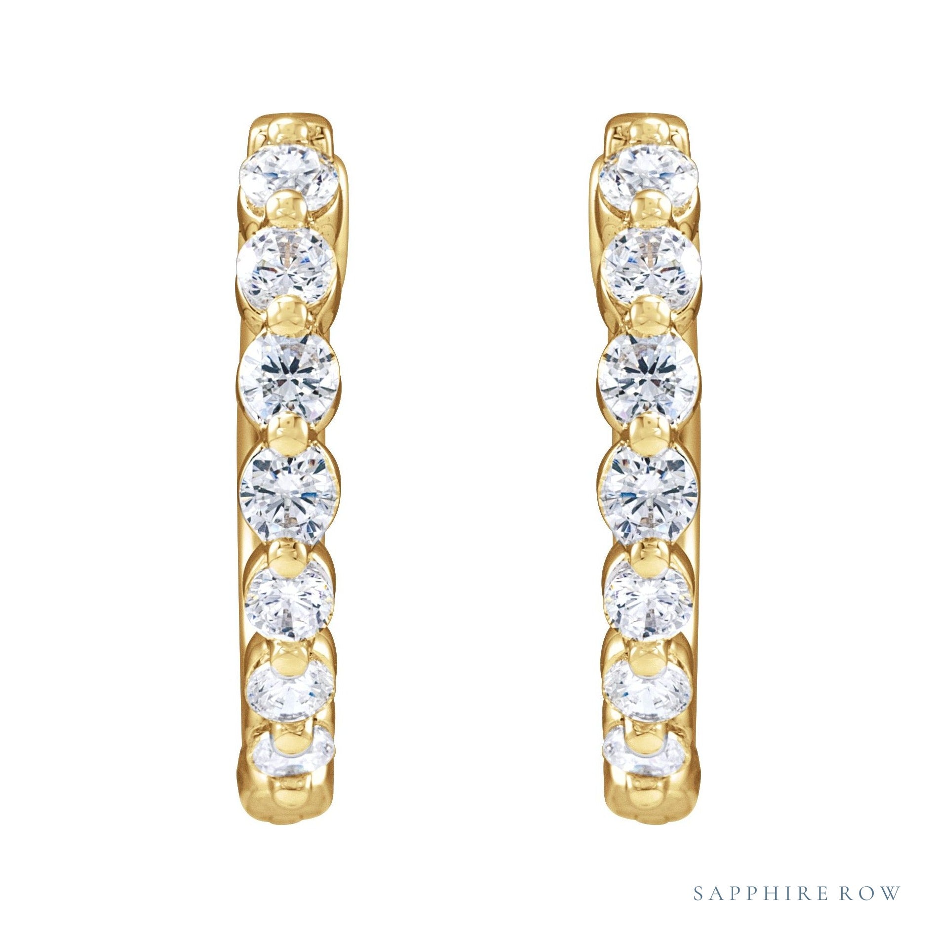 Sapphire Row Lab-Grown Diamond Round Huggie Earrings - 14K Yellow Gold, 1/2 CTW (view 2)