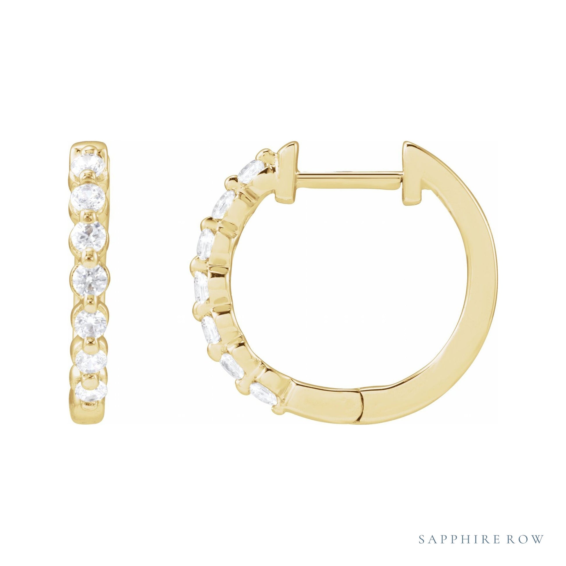 Sapphire Row Lab-Grown Diamond Round Huggie Earrings - 14K Yellow Gold, 1/3 CTW
