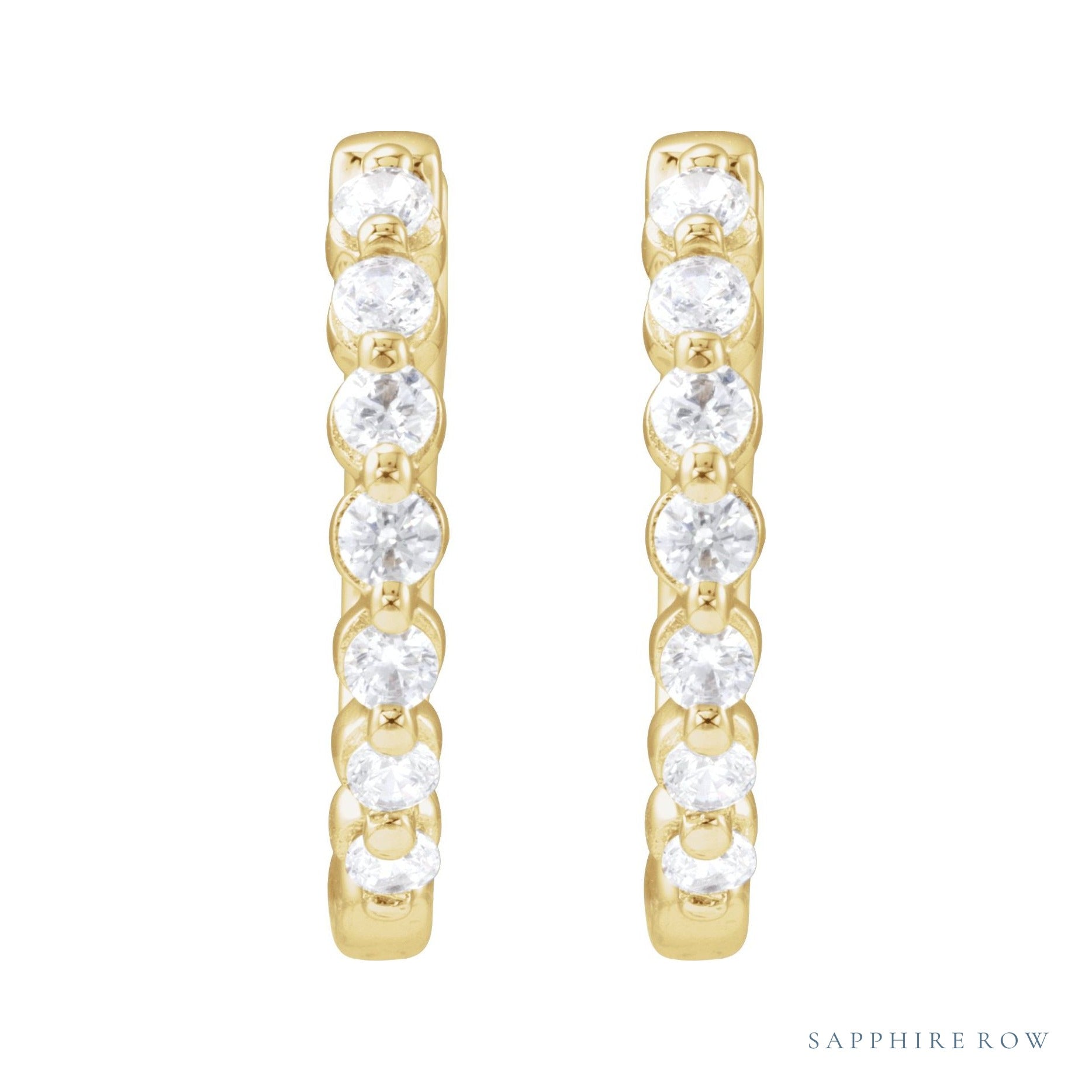 Sapphire Row Lab-Grown Diamond Round Huggie Earrings - 14K Yellow Gold, 1/3 CTW (view 2)