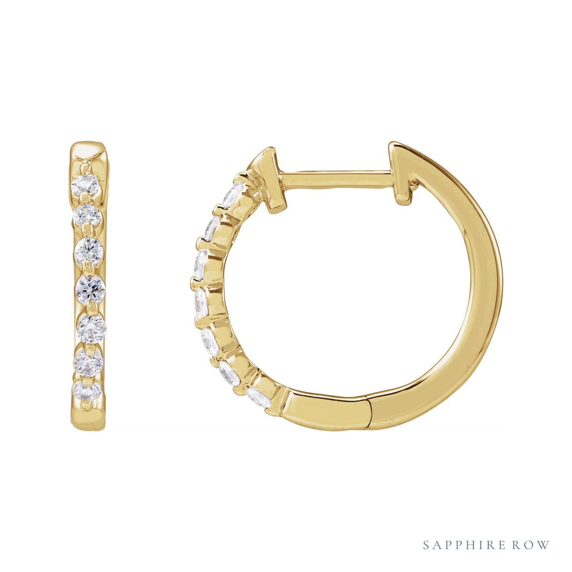 Sapphire Row Lab-Grown Diamond Round Huggie Earrings - 14K Yellow Gold, 1/5 CTW