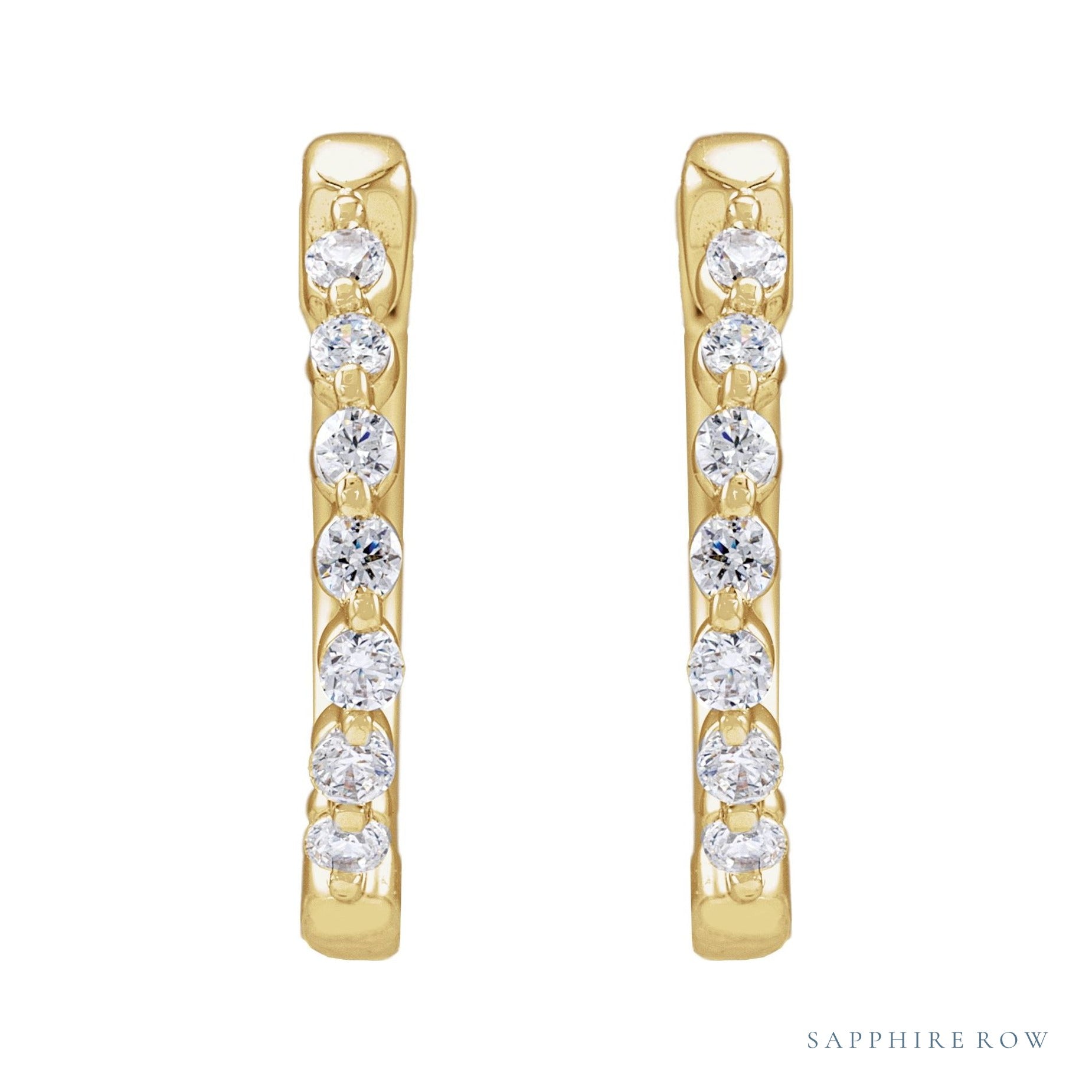 Sapphire Row Lab-Grown Diamond Round Huggie Earrings - 14K Yellow Gold, 1/5 CTW (view 2)