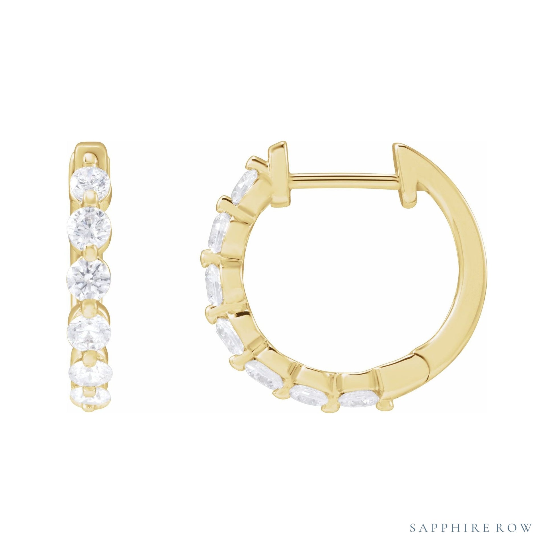 Sapphire Row Lab-Grown Diamond Round Huggie Earrings - 14K Yellow Gold, 3/4 CTW