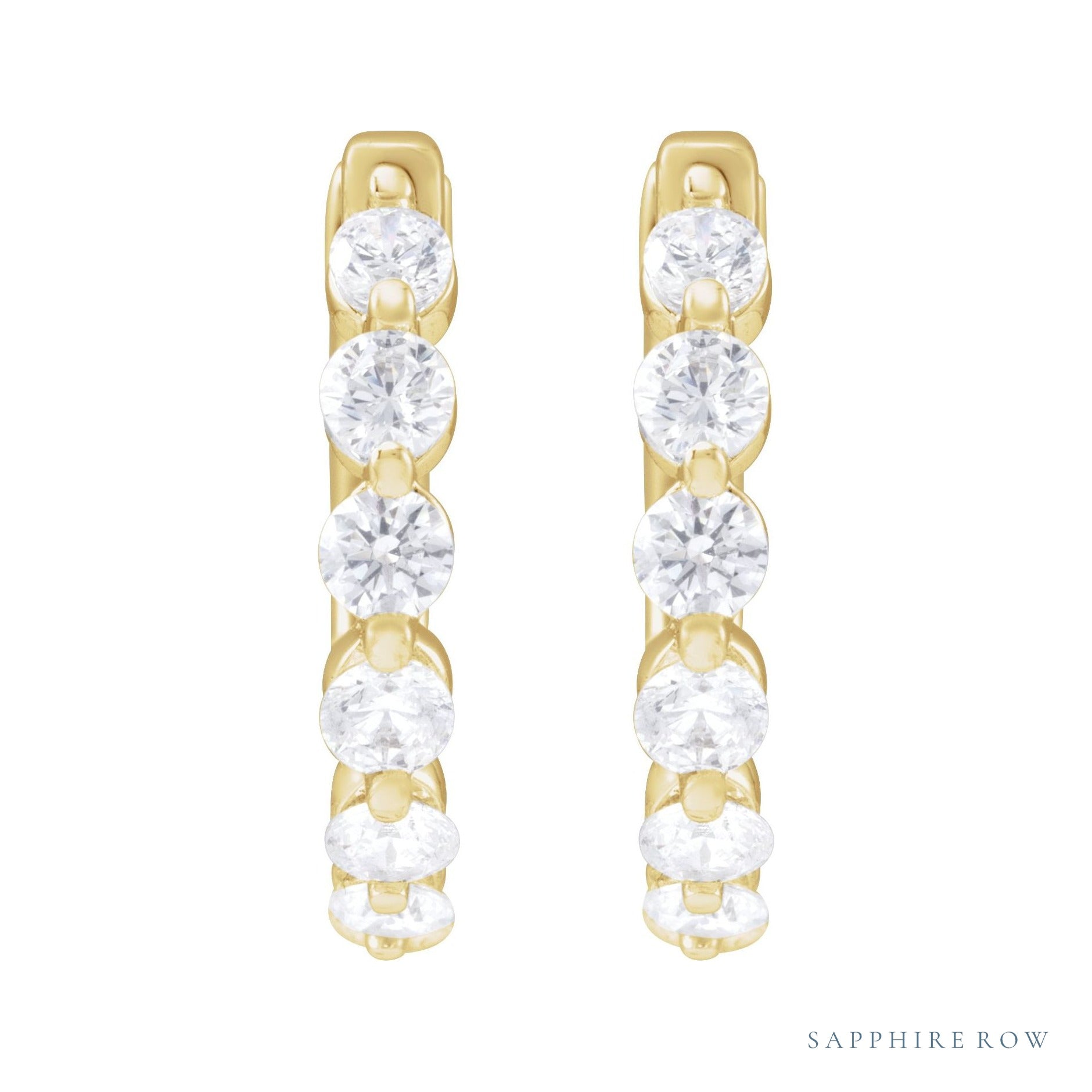 Sapphire Row Lab-Grown Diamond Round Huggie Earrings - 14K Yellow Gold, 3/4 CTW (view 2)