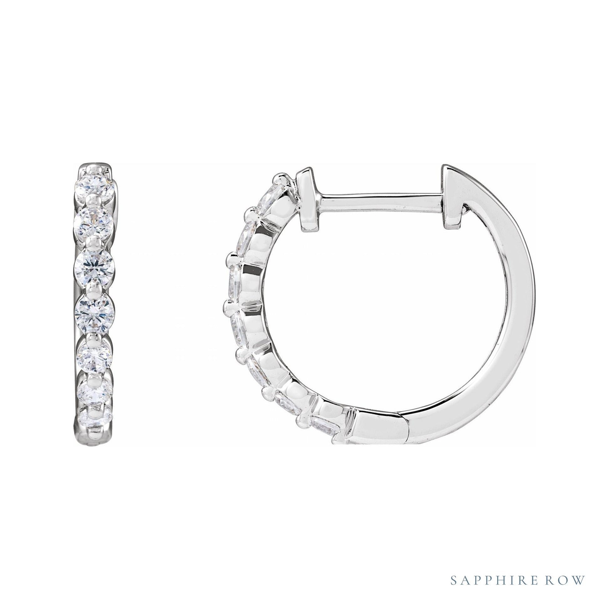 Sapphire Row Lab-Grown Diamond Round Huggie Earrings - 14K White Gold, 1/2 CTW