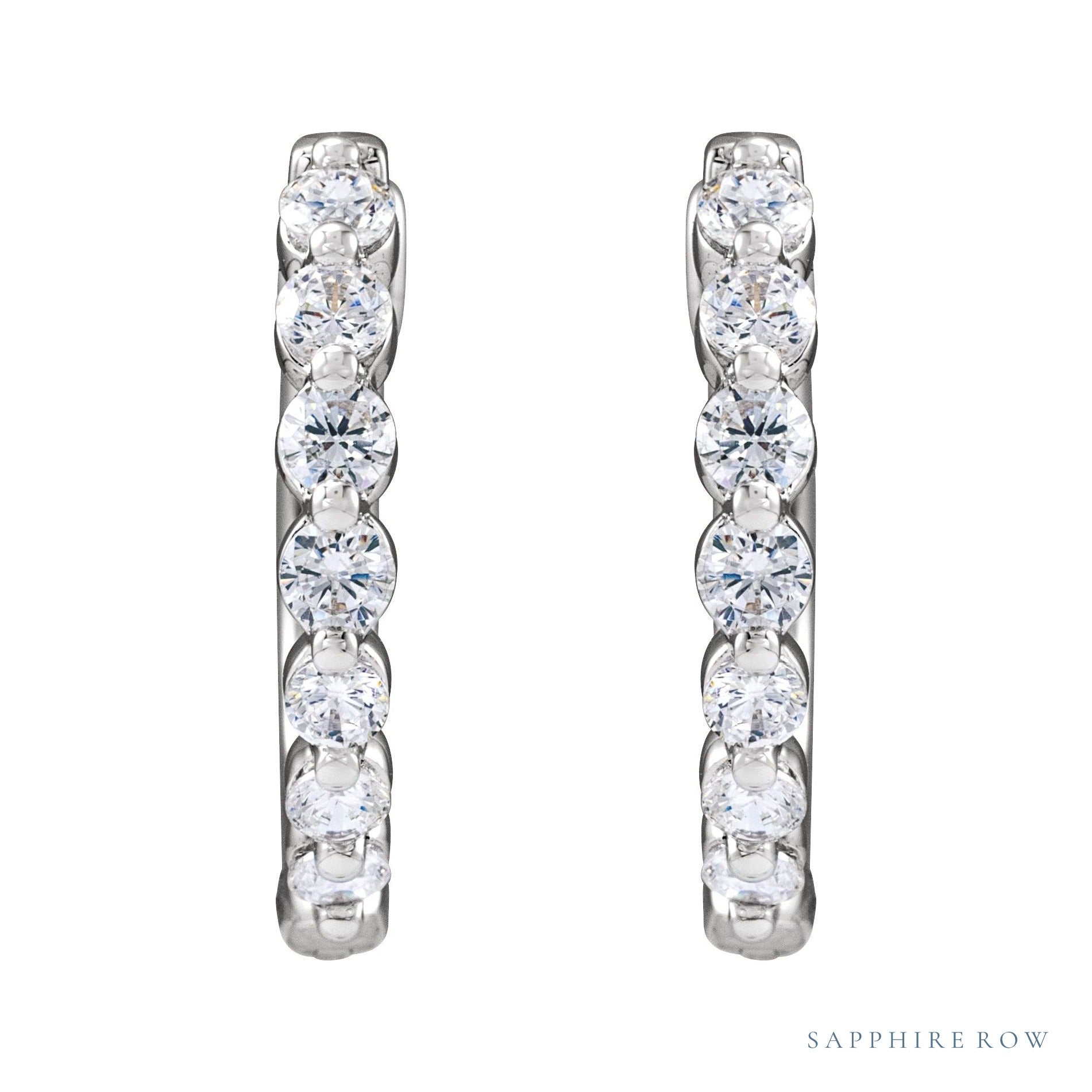 Sapphire Row Lab-Grown Diamond Round Huggie Earrings - 14K White Gold, 1/2 CTW (view 2)