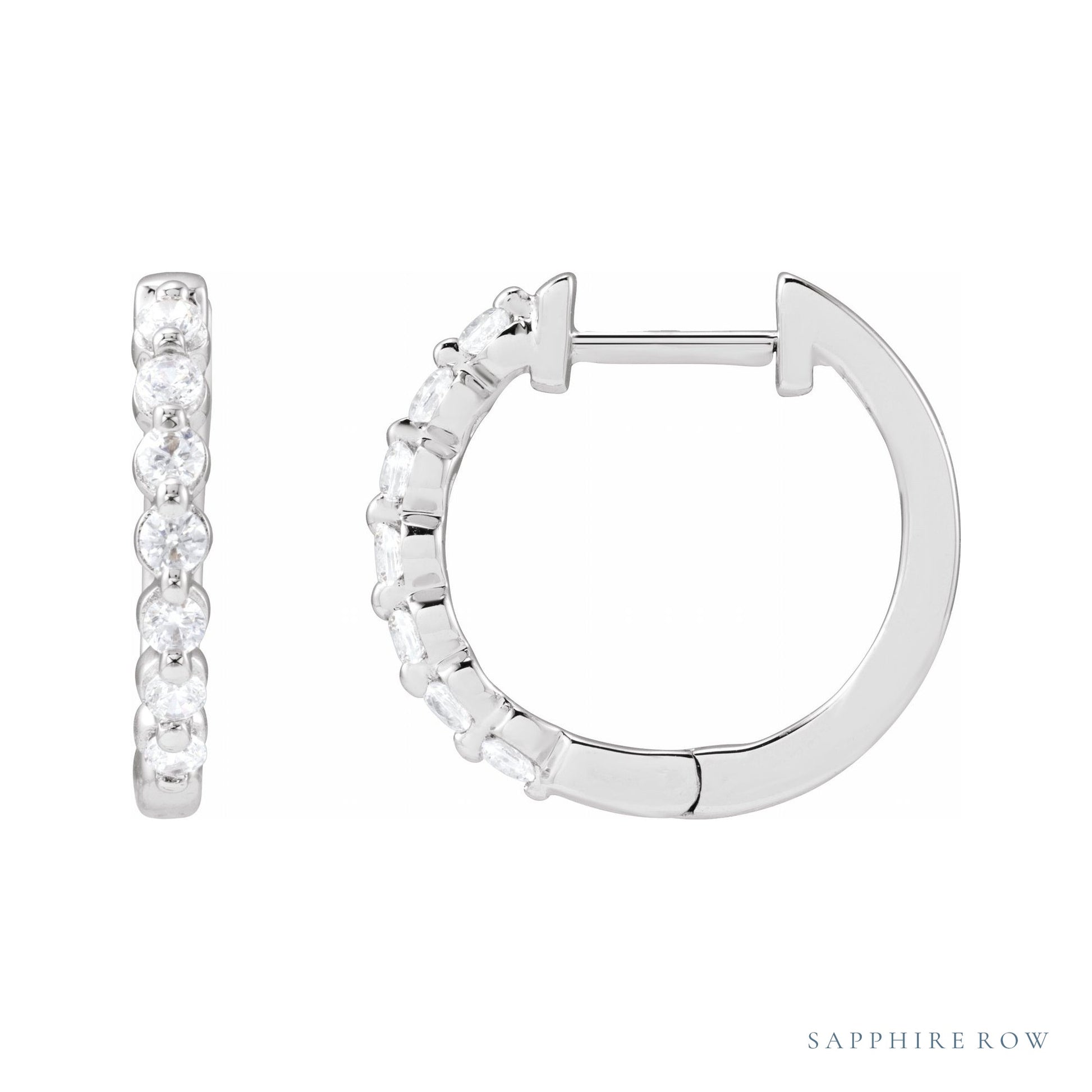 Sapphire Row Lab-Grown Diamond Round Huggie Earrings - 14K White Gold, 1/3 CTW