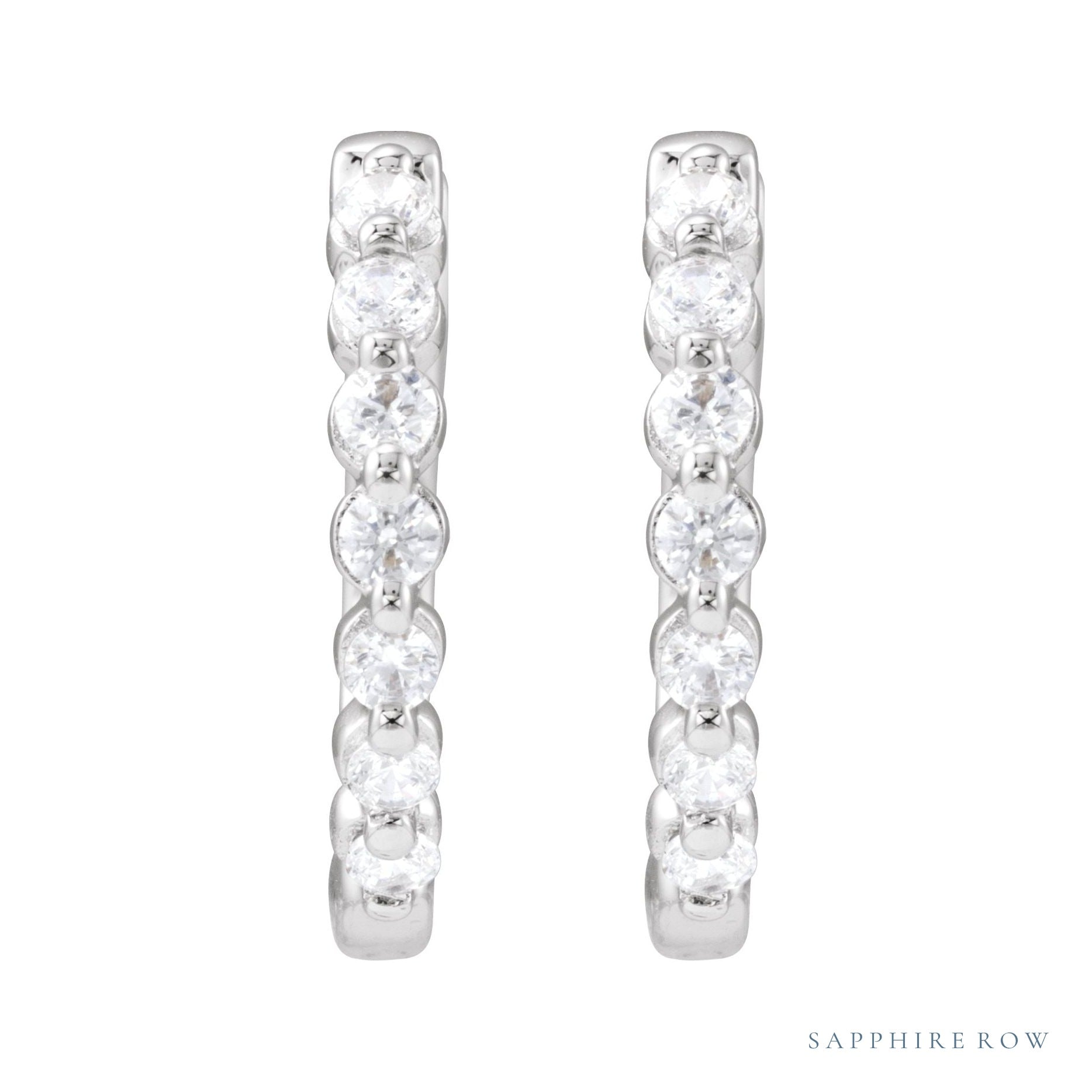 Sapphire Row Lab-Grown Diamond Round Huggie Earrings - 14K White Gold, 1/3 CTW (view 2)