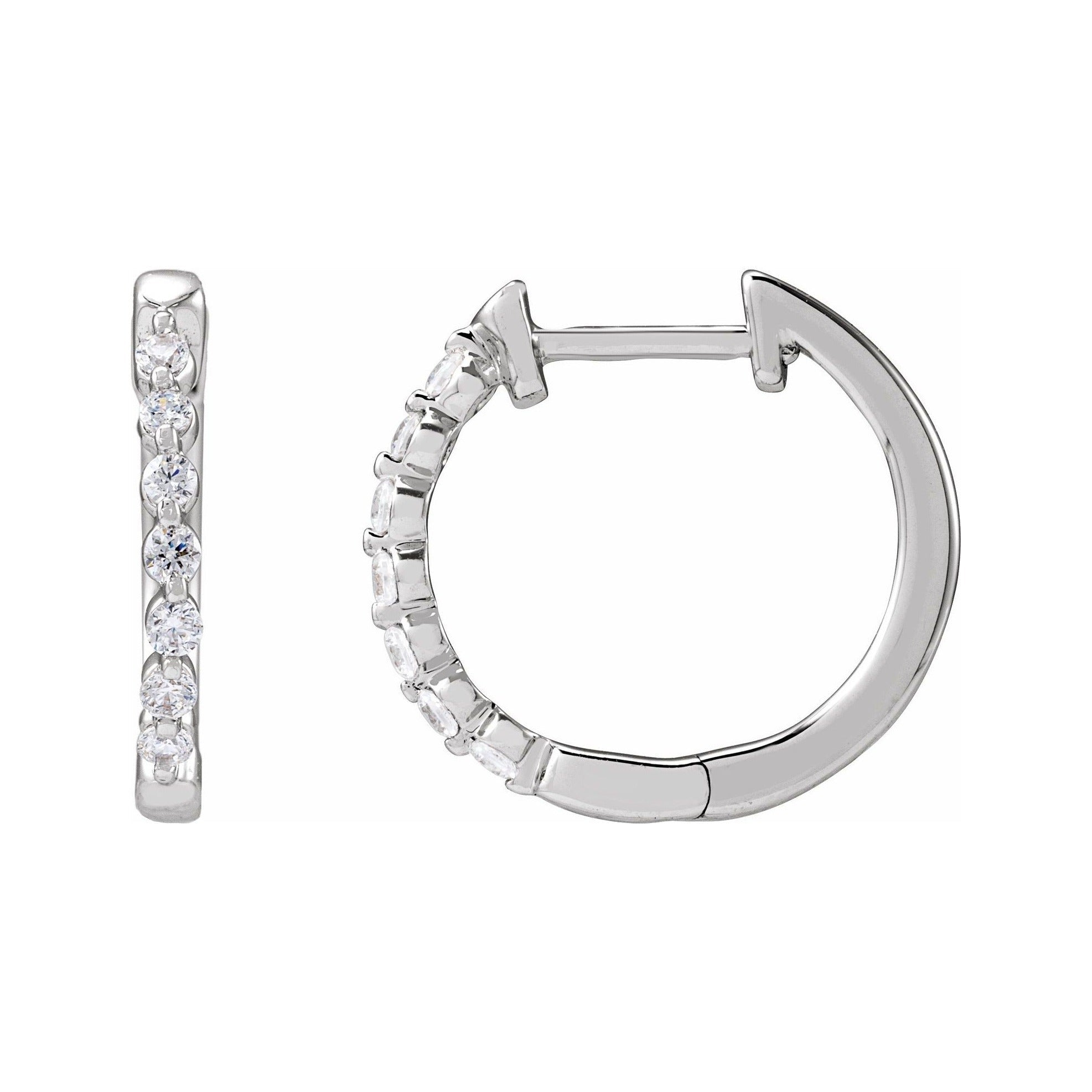 Sapphire Row Lab-Grown Diamond Round Huggie Earrings - 14K White Gold, 1/5 CTW