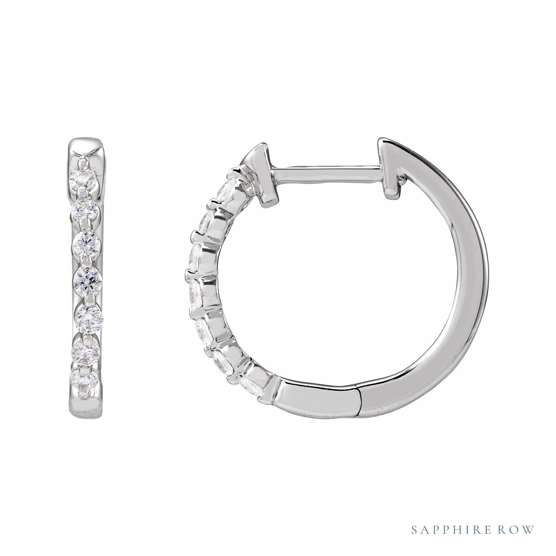 Sapphire Row Lab-Grown Diamond Round Huggie Earrings - 14K White Gold, 1/5 CTW