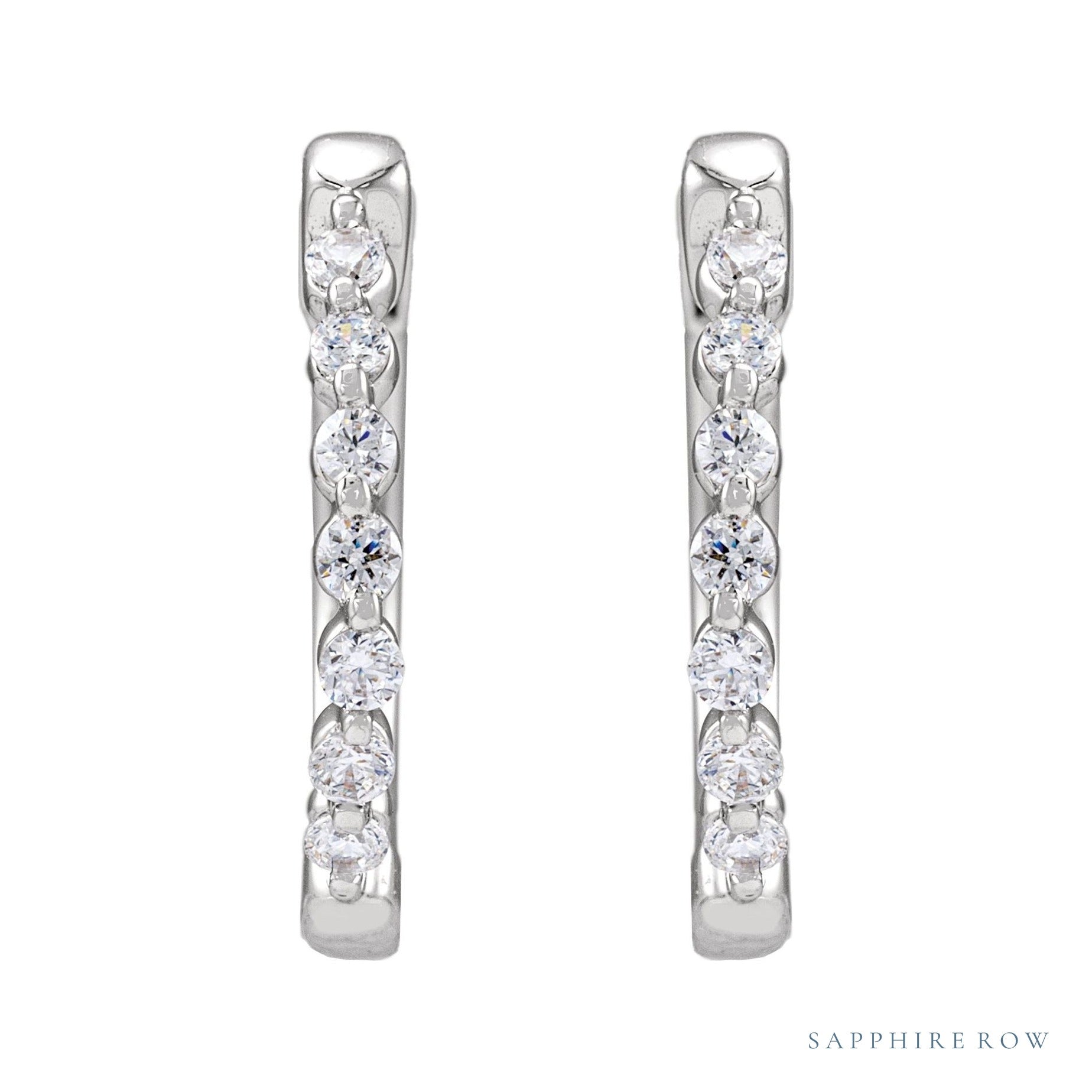 Sapphire Row Lab-Grown Diamond Round Huggie Earrings - 14K White Gold, 1/5 CTW (view 2)