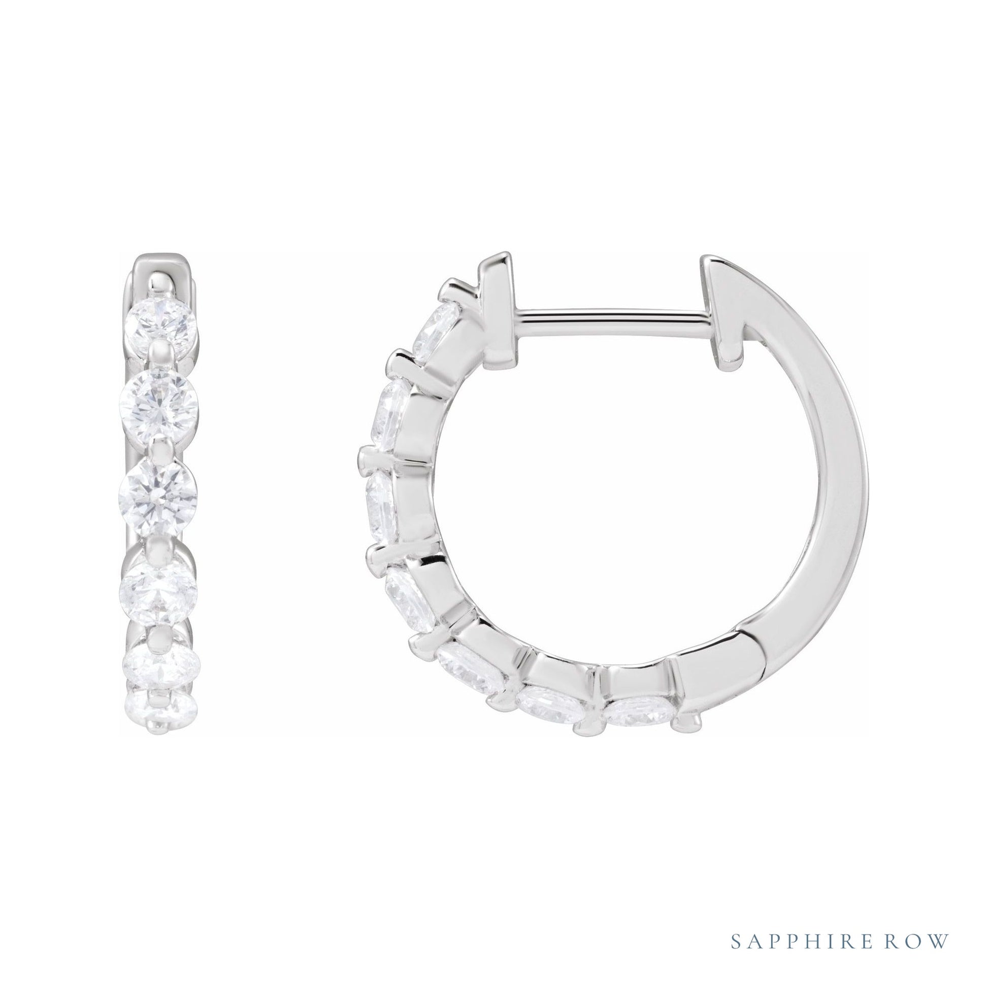 Sapphire Row Lab-Grown Diamond Round Huggie Earrings - 14K White Gold, 3/4 CTW