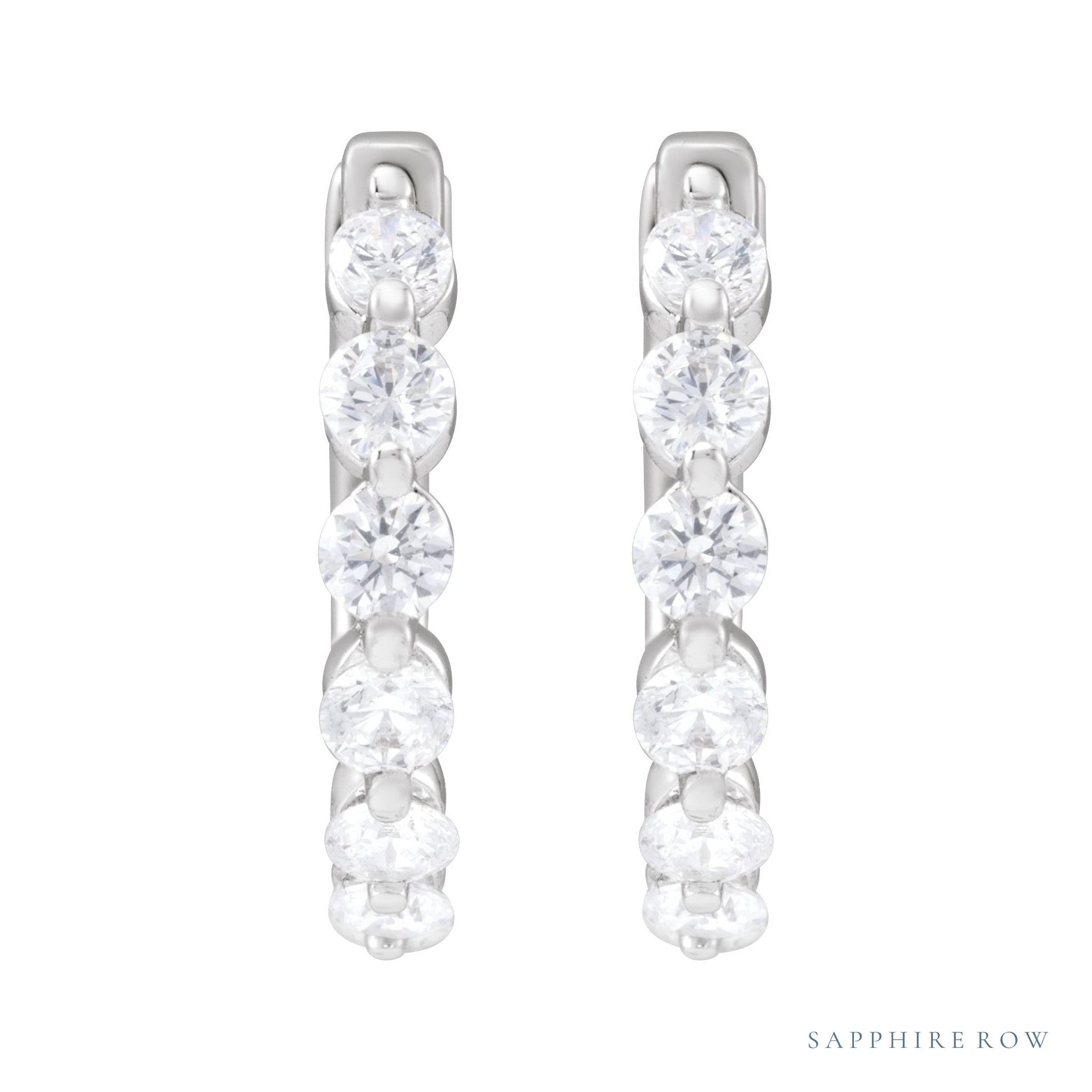 Sapphire Row Lab-Grown Diamond Round Huggie Earrings - 14K White Gold, 3/4 CTW (view 2)