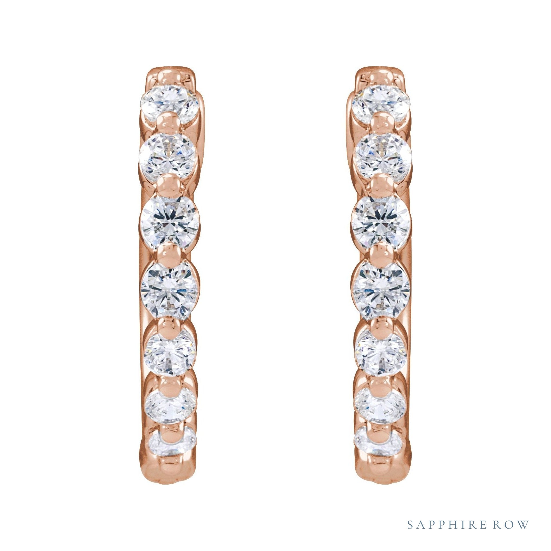 Sapphire Row Lab-Grown Diamond Round Huggie Earrings - 14K Rose Gold, 1/2 CTW (view 2)