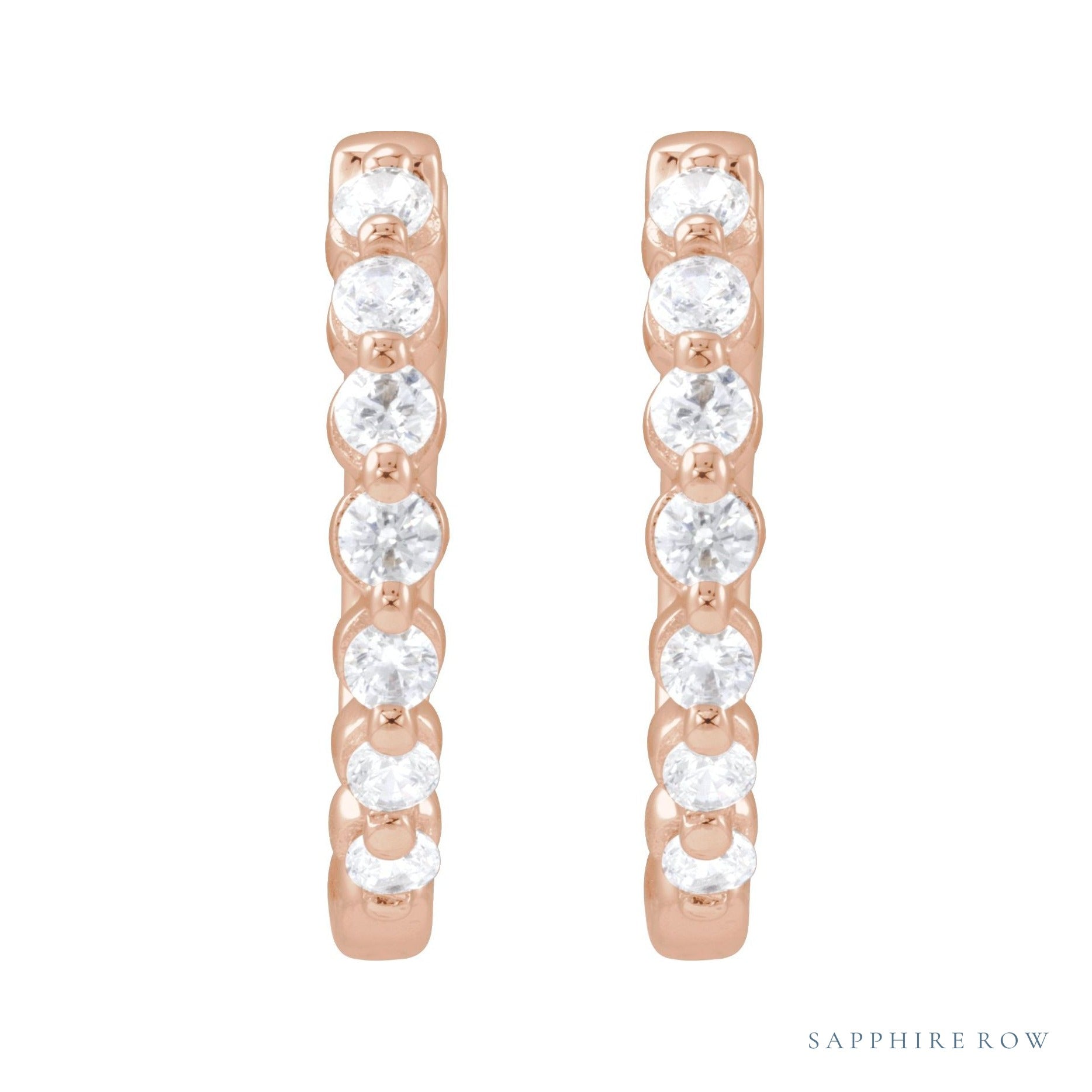 Sapphire Row Lab-Grown Diamond Round Huggie Earrings - 14K Rose Gold, 1/3 CTW (view 2)