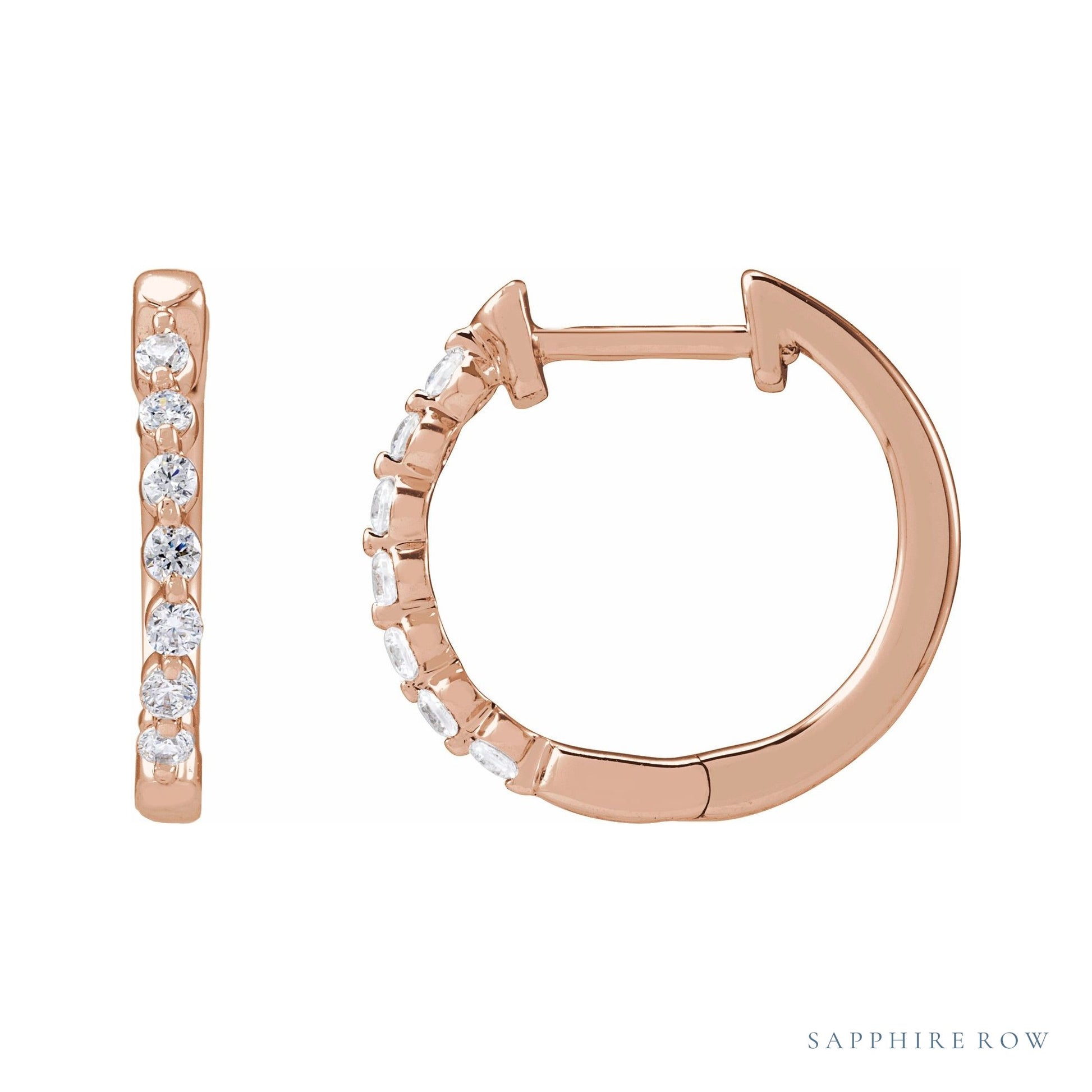 Sapphire Row Lab-Grown Diamond Round Huggie Earrings - 14K Rose Gold, 1/5 CTW