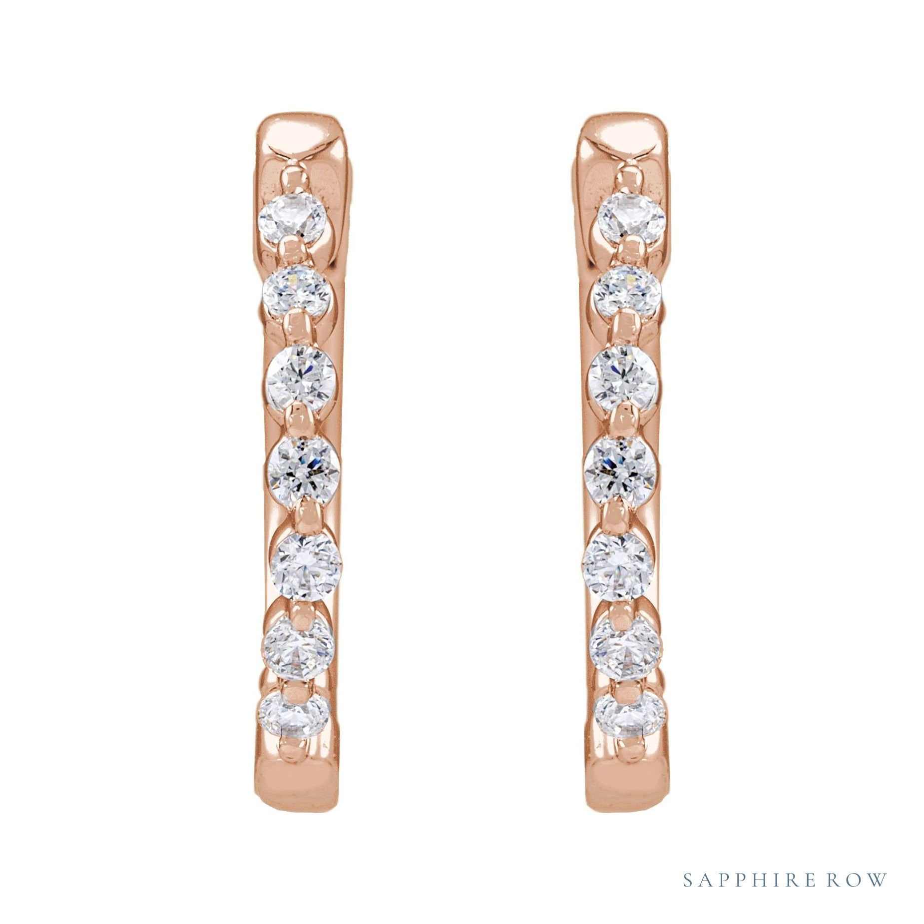 Sapphire Row Lab-Grown Diamond Round Huggie Earrings - 14K Rose Gold, 1/5 CTW (view 2)