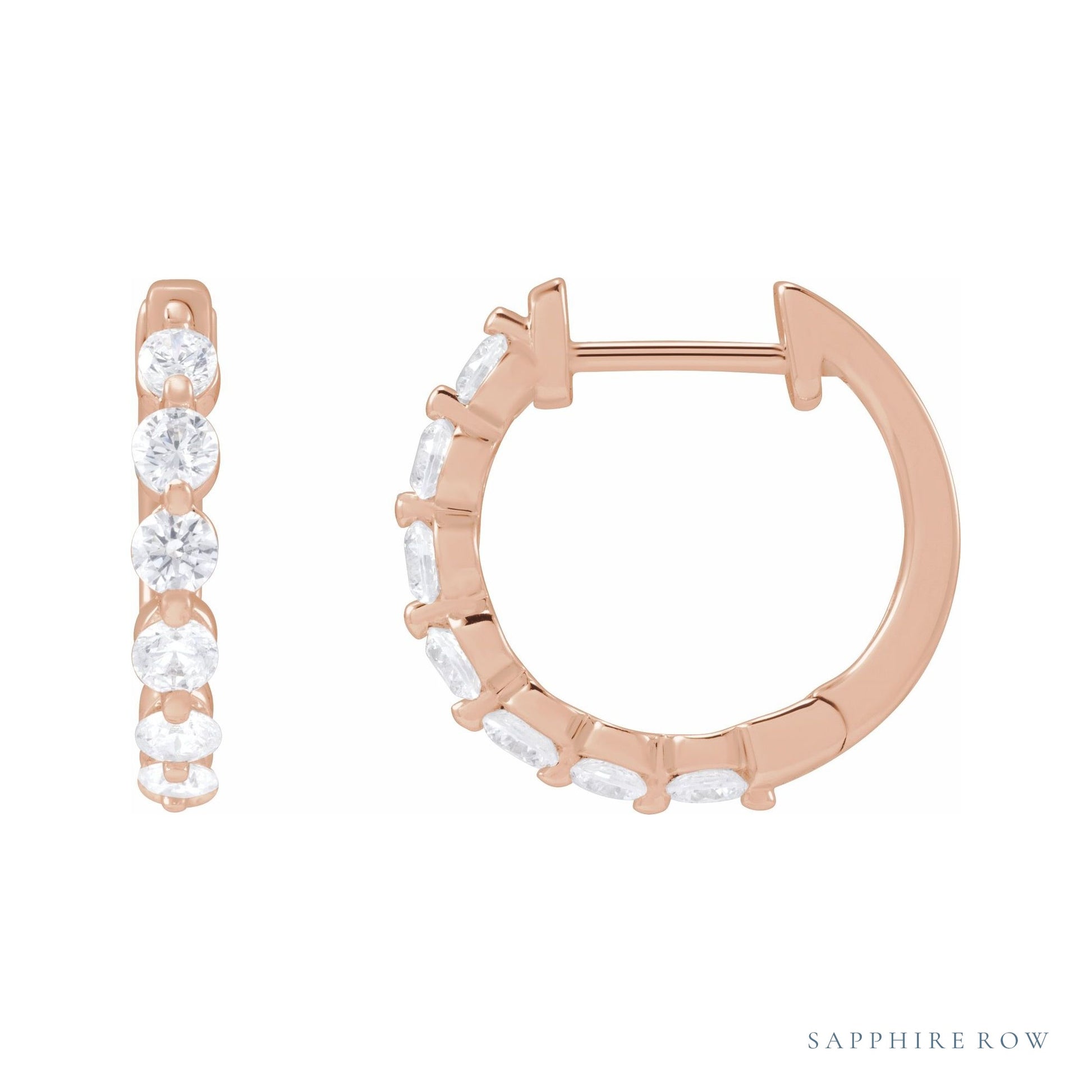 Sapphire Row Lab-Grown Diamond Round Huggie Earrings - 14K Rose Gold, 3/4 CTW