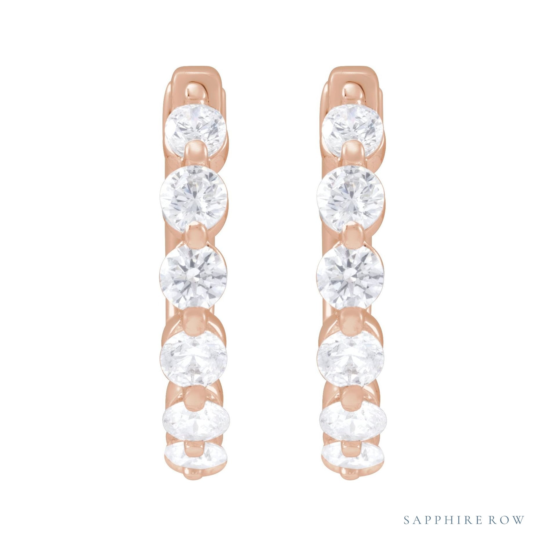 Sapphire Row Lab-Grown Diamond Round Huggie Earrings - 14K Rose Gold, 3/4 CTW (view 2)