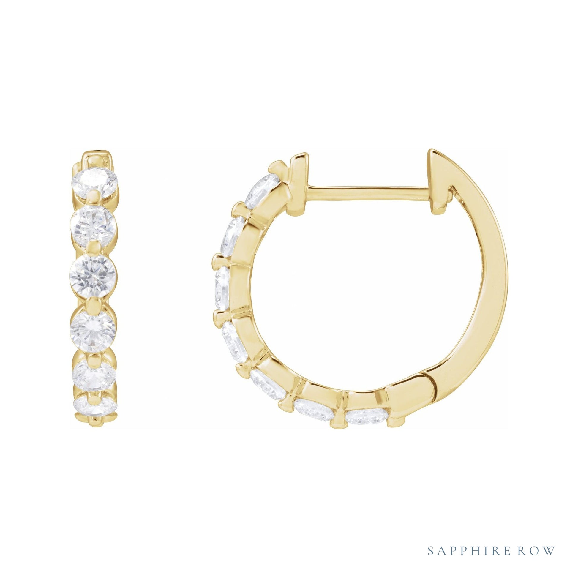 Sapphire Row Lab-Grown Diamond Round Huggie Earrings - 14K Yellow Gold, 1 CTW