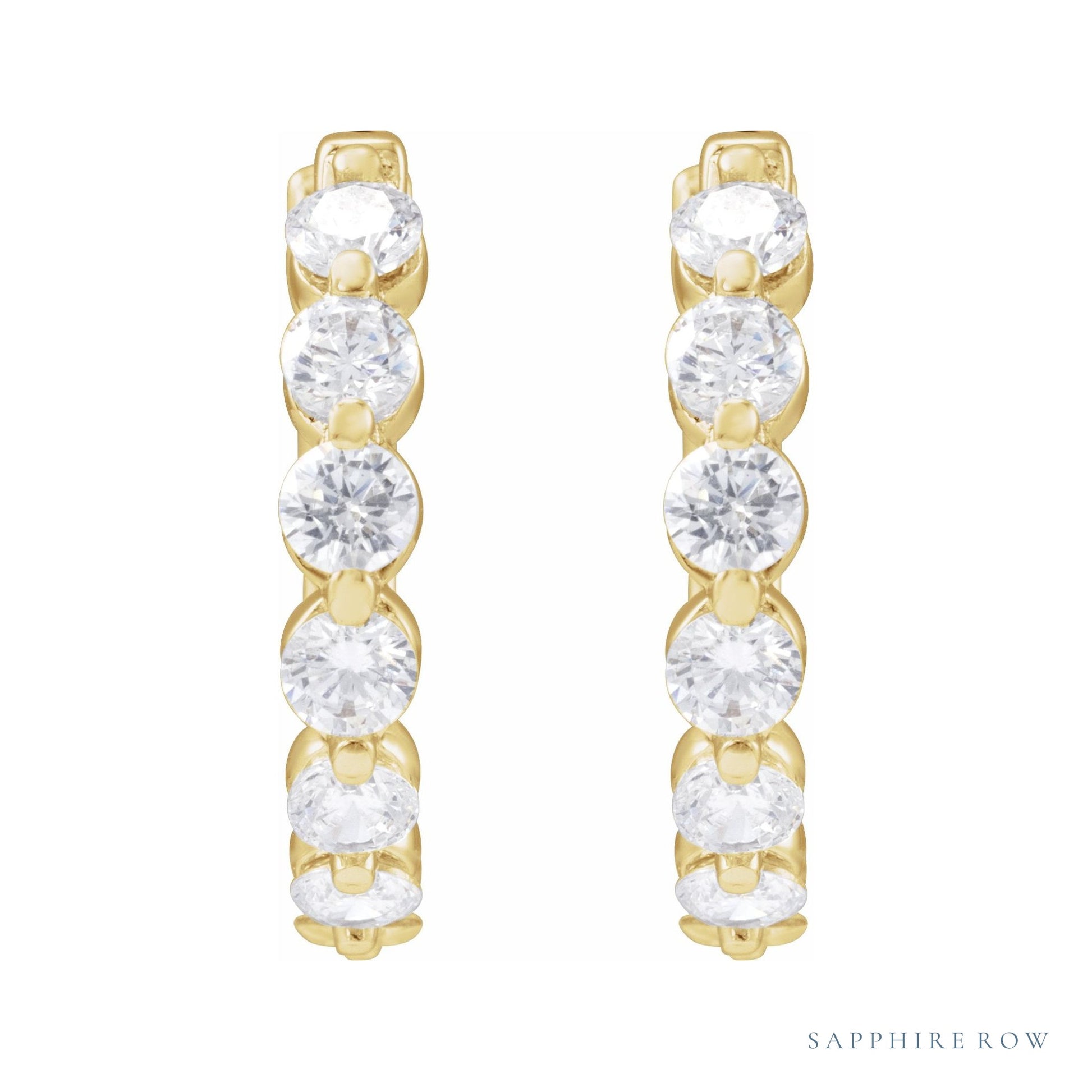 Sapphire Row Lab-Grown Diamond Round Huggie Earrings - 14K Yellow Gold, 1 CTW (view 2)