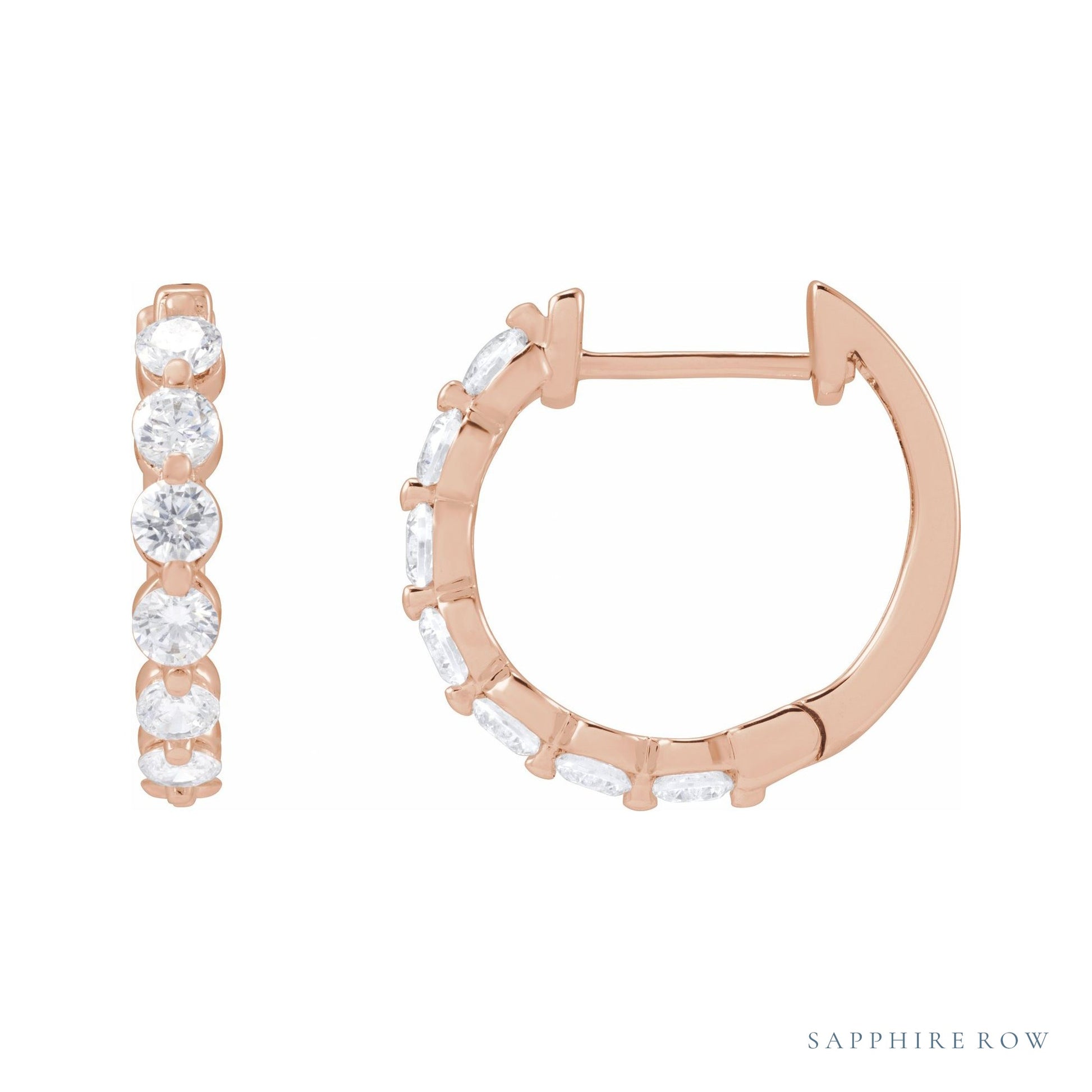Sapphire Row Lab-Grown Diamond Round Huggie Earrings - 14K Rose Gold, 1 CTW