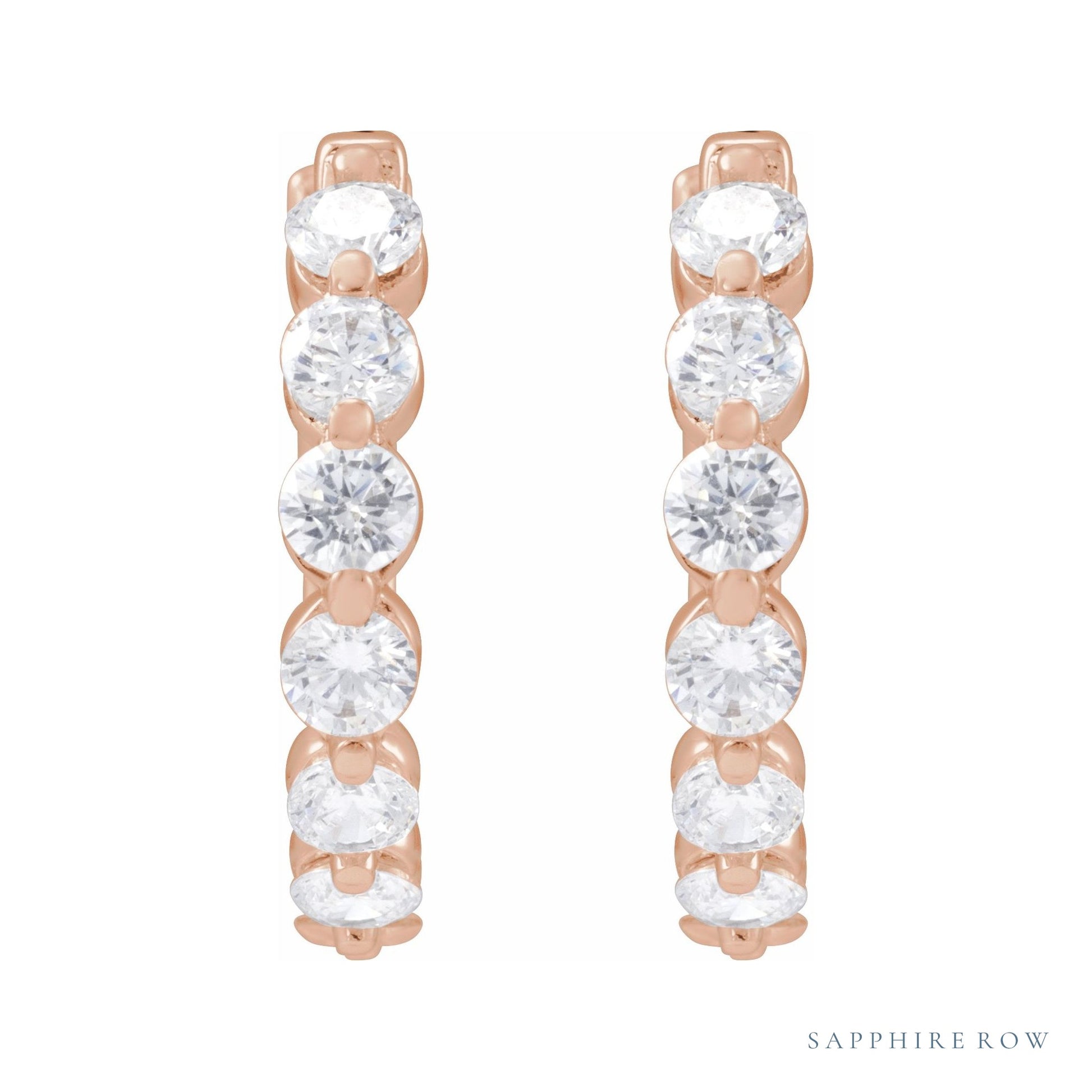 Sapphire Row Lab-Grown Diamond Round Huggie Earrings - 14K Rose Gold, 1 CTW (view 2)