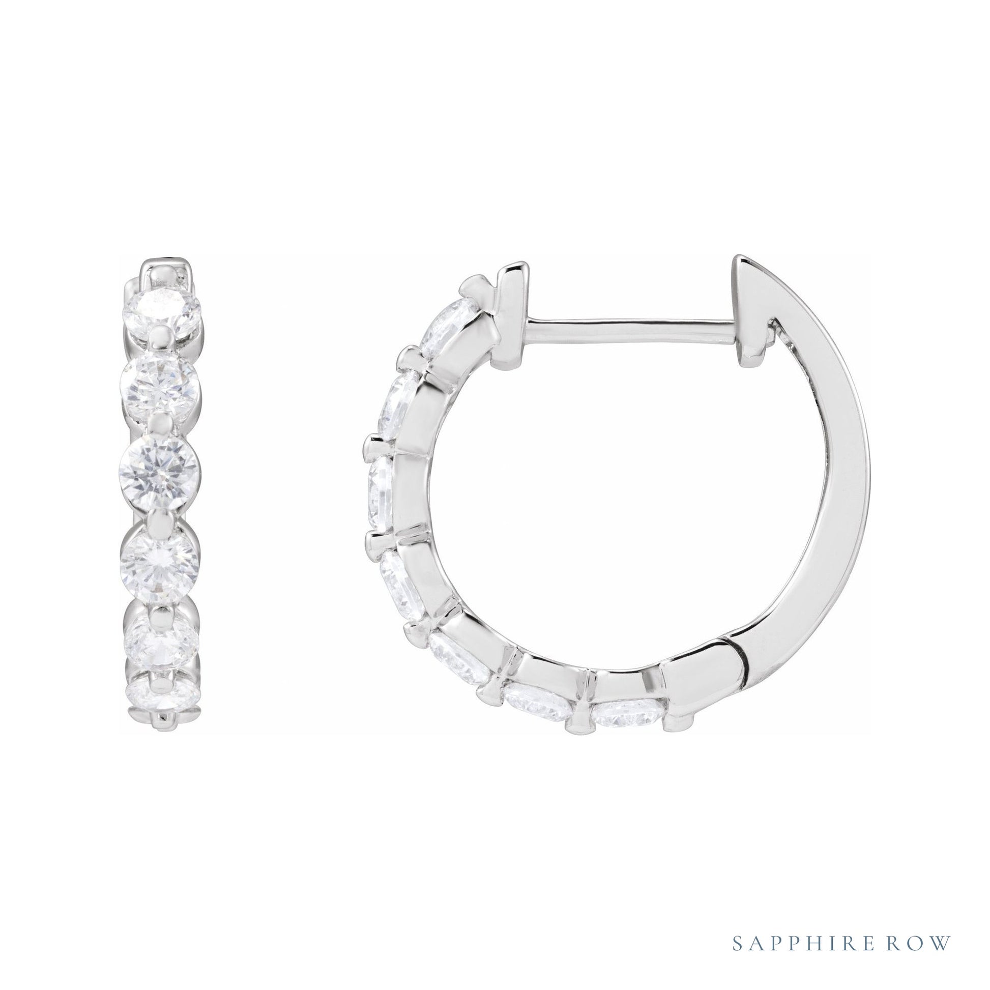 Sapphire Row Lab-Grown Diamond Round Huggie Earrings - 14K White Gold, 1 CTW