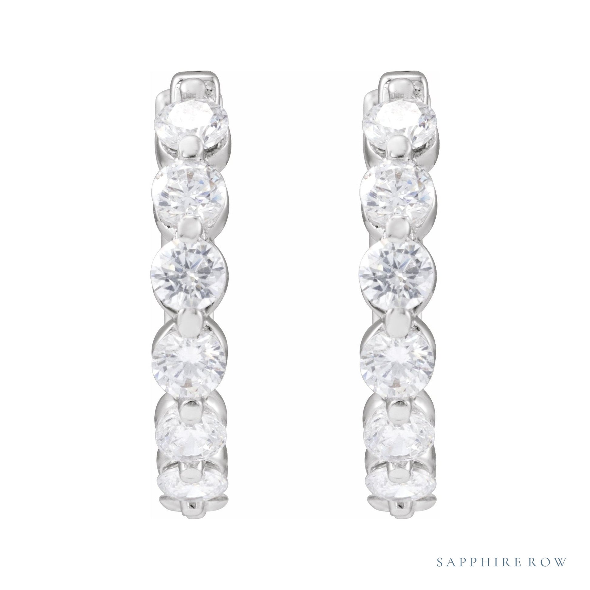 Sapphire Row Lab-Grown Diamond Round Huggie Earrings - 14K White Gold, 1 CTW (view 2)