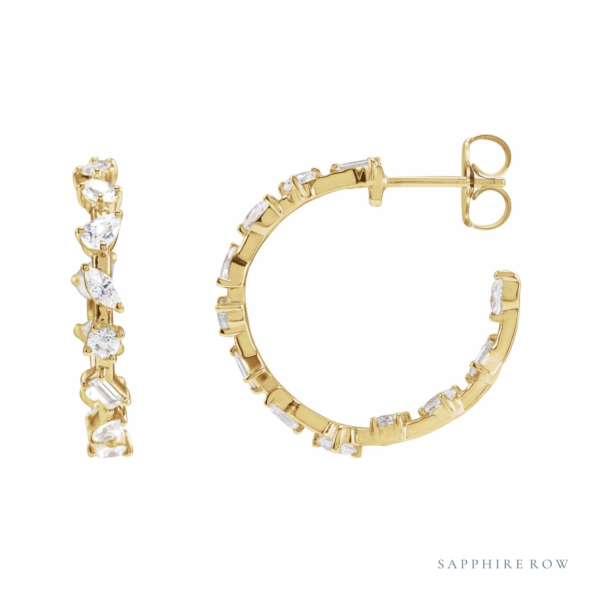 Sapphire Row Lab-Grown Diamond Fancy Mixed-Cut Hoop Earrings - 14K Yellow Gold