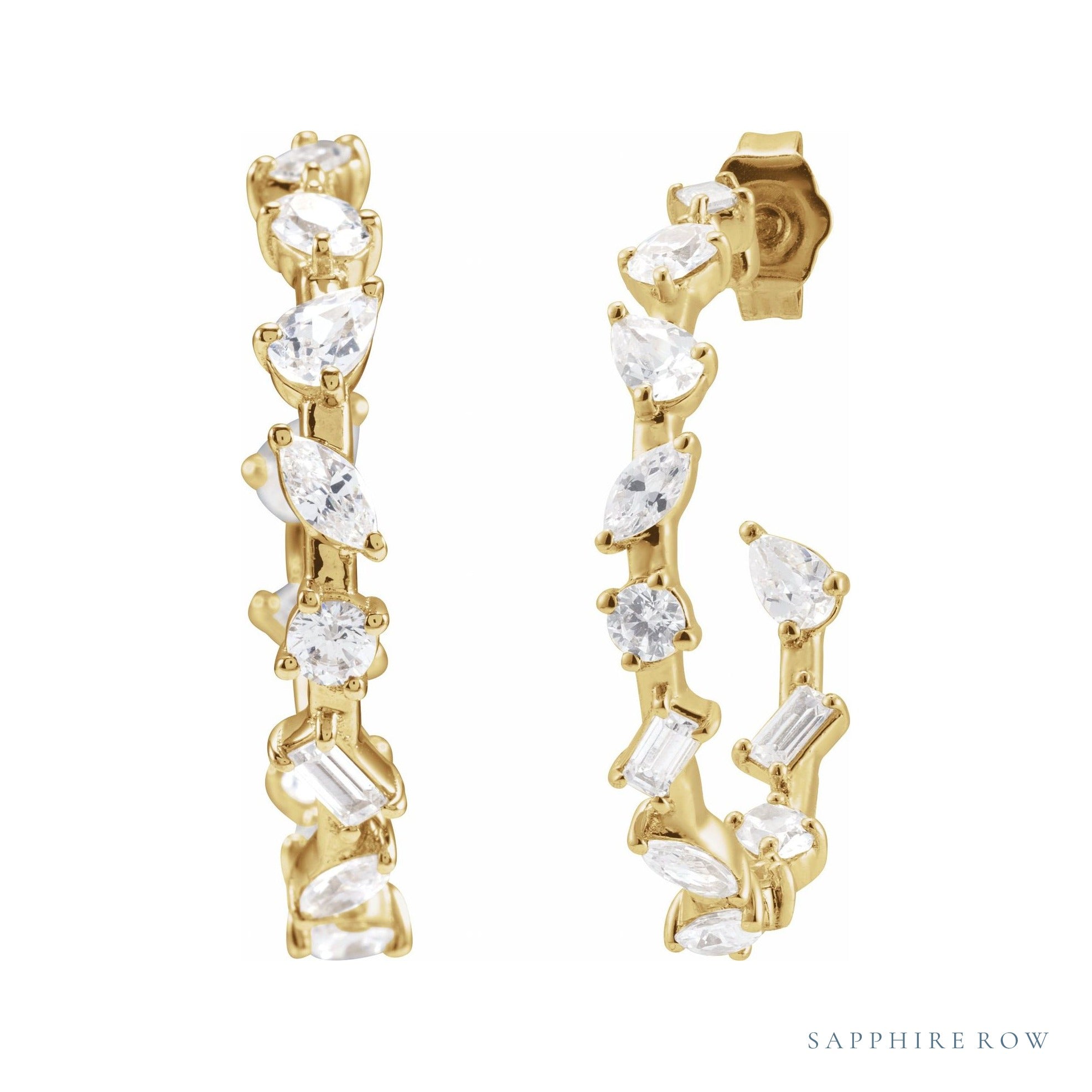Sapphire Row Lab-Grown Diamond Fancy Mixed-Cut Hoop Earrings - 14K Yellow Gold (view 2)