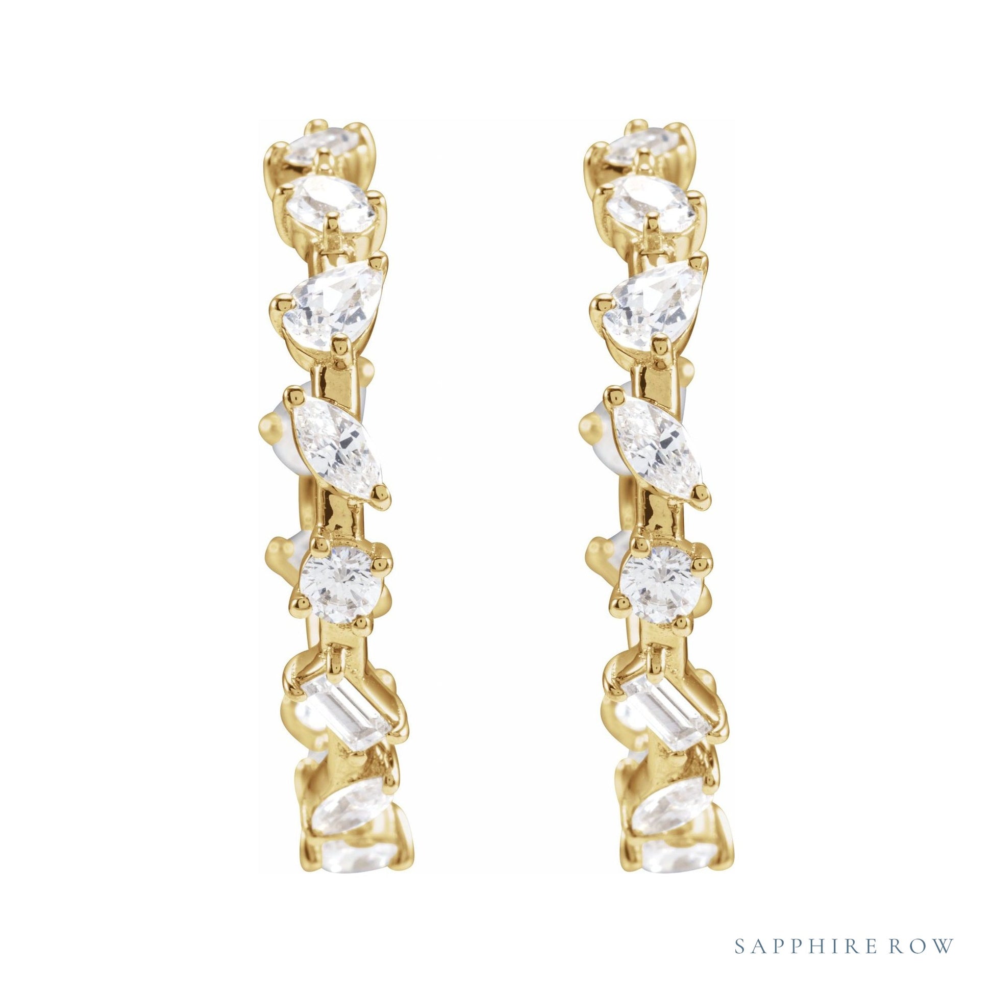 Sapphire Row Lab-Grown Diamond Fancy Mixed-Cut Hoop Earrings - 14K Yellow Gold (view 3)
