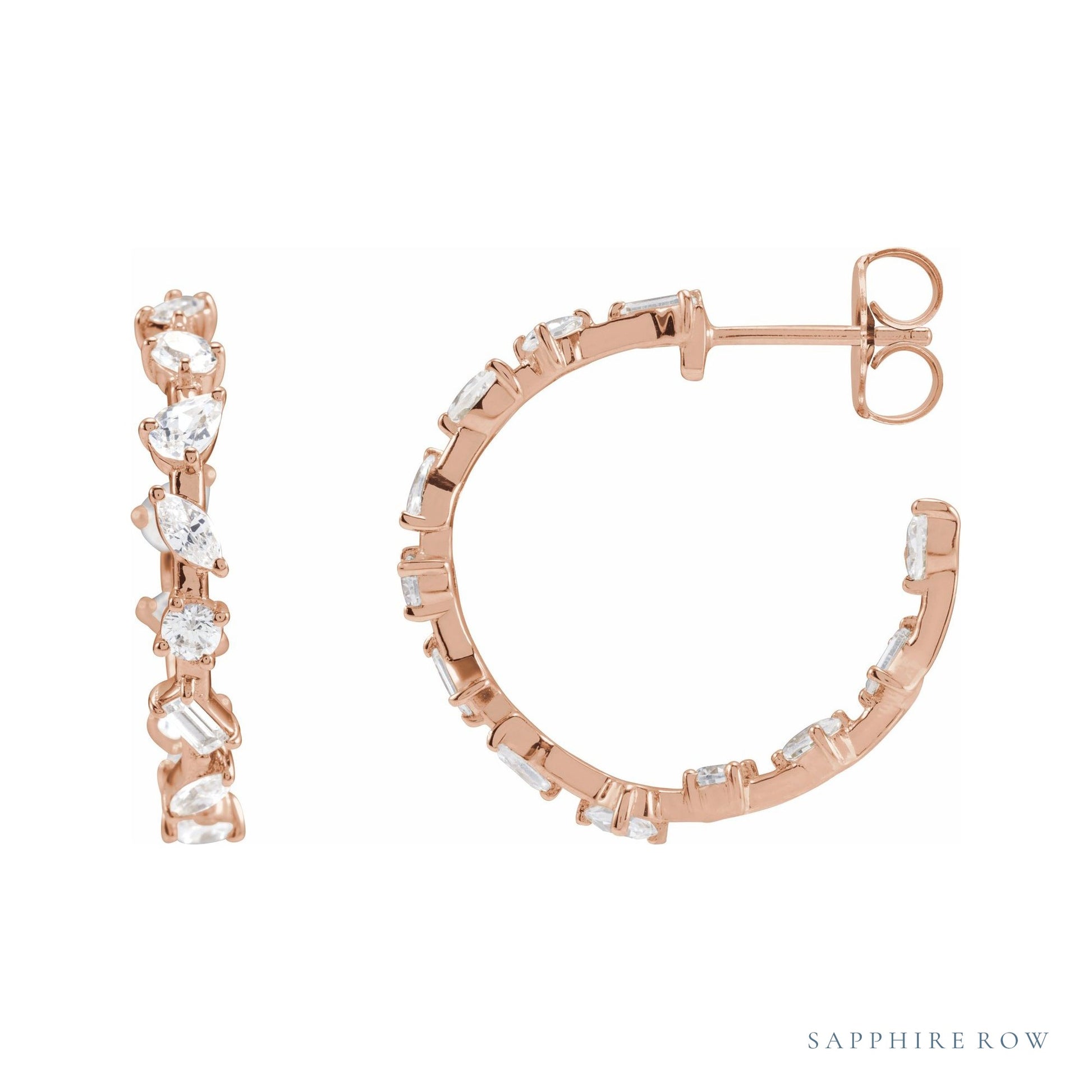 Sapphire Row Lab-Grown Diamond Fancy Mixed-Cut Hoop Earrings - 14K Rose Gold