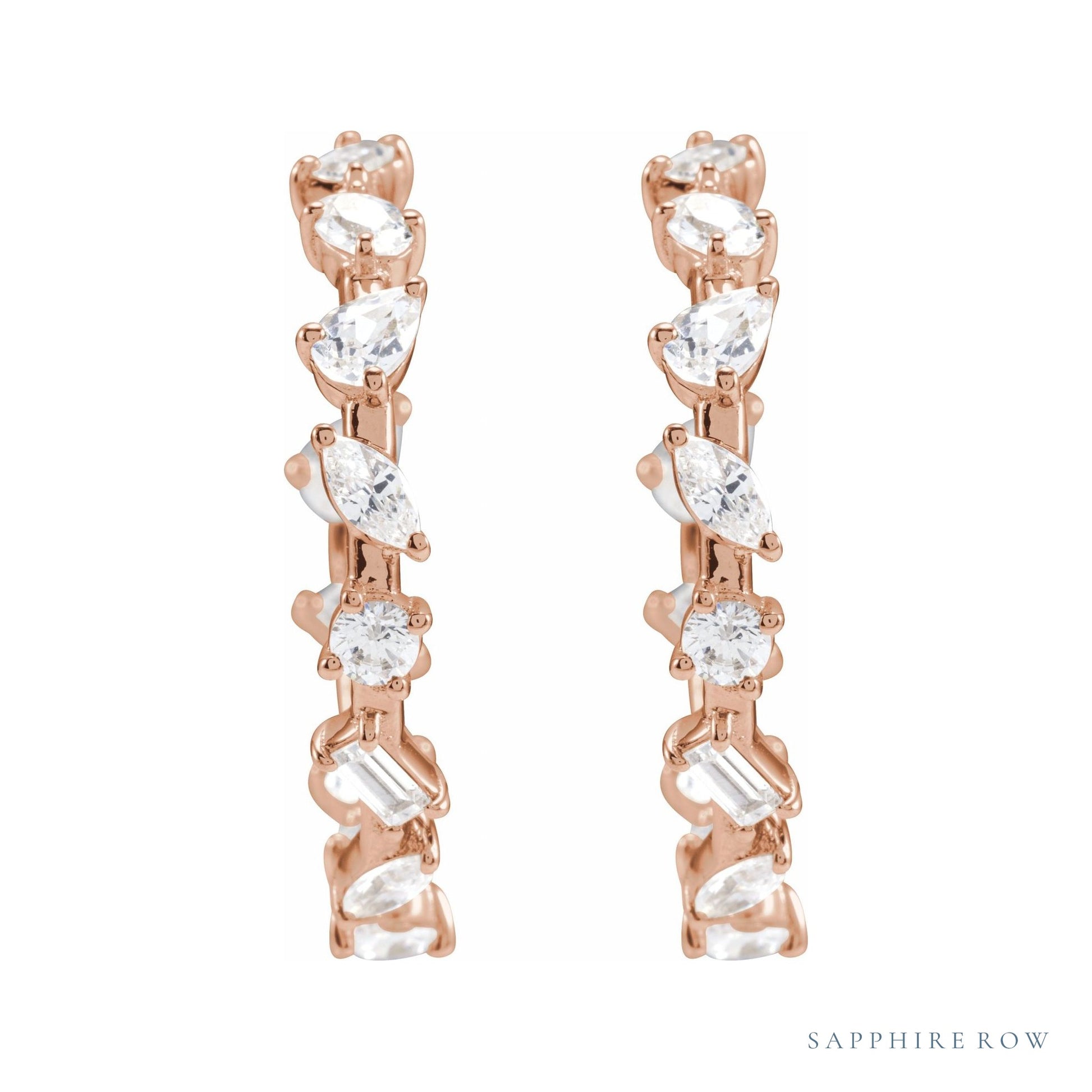 Sapphire Row Lab-Grown Diamond Fancy Mixed-Cut Hoop Earrings - 14K Rose Gold (view 3)