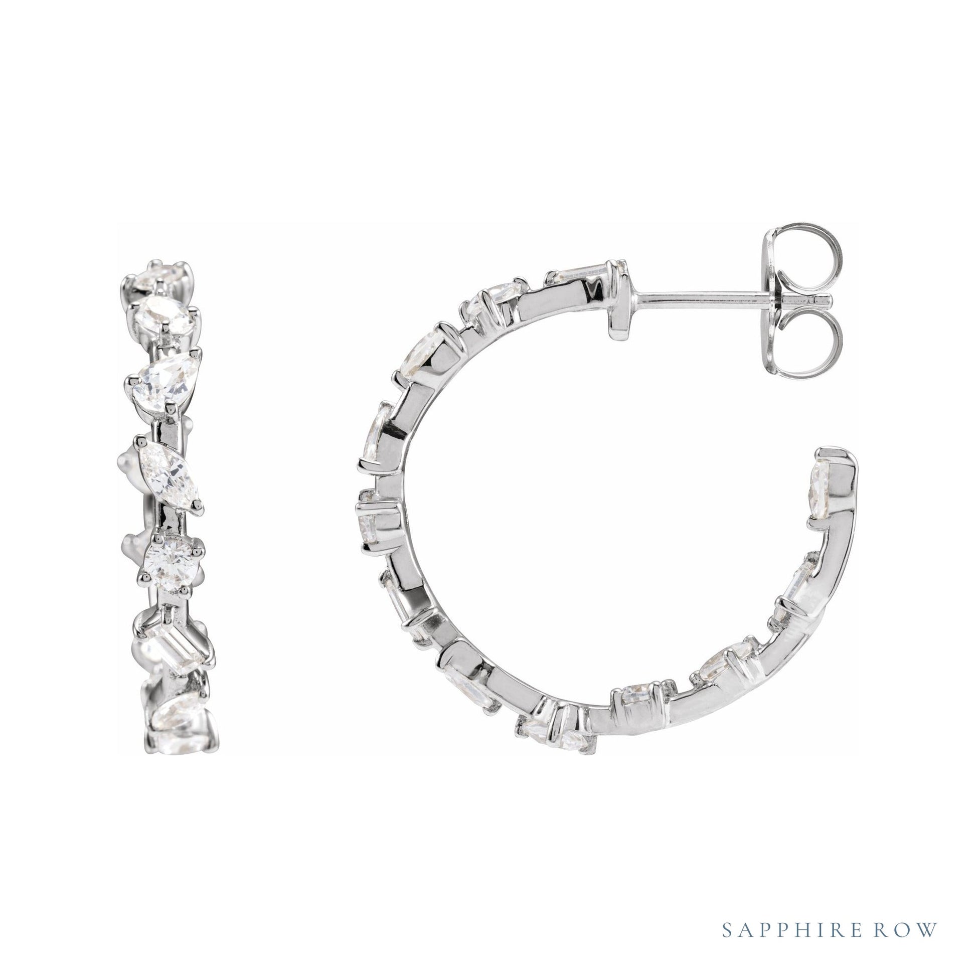 Sapphire Row Lab-Grown Diamond Fancy Mixed-Cut Hoop Earrings - 14K White Gold