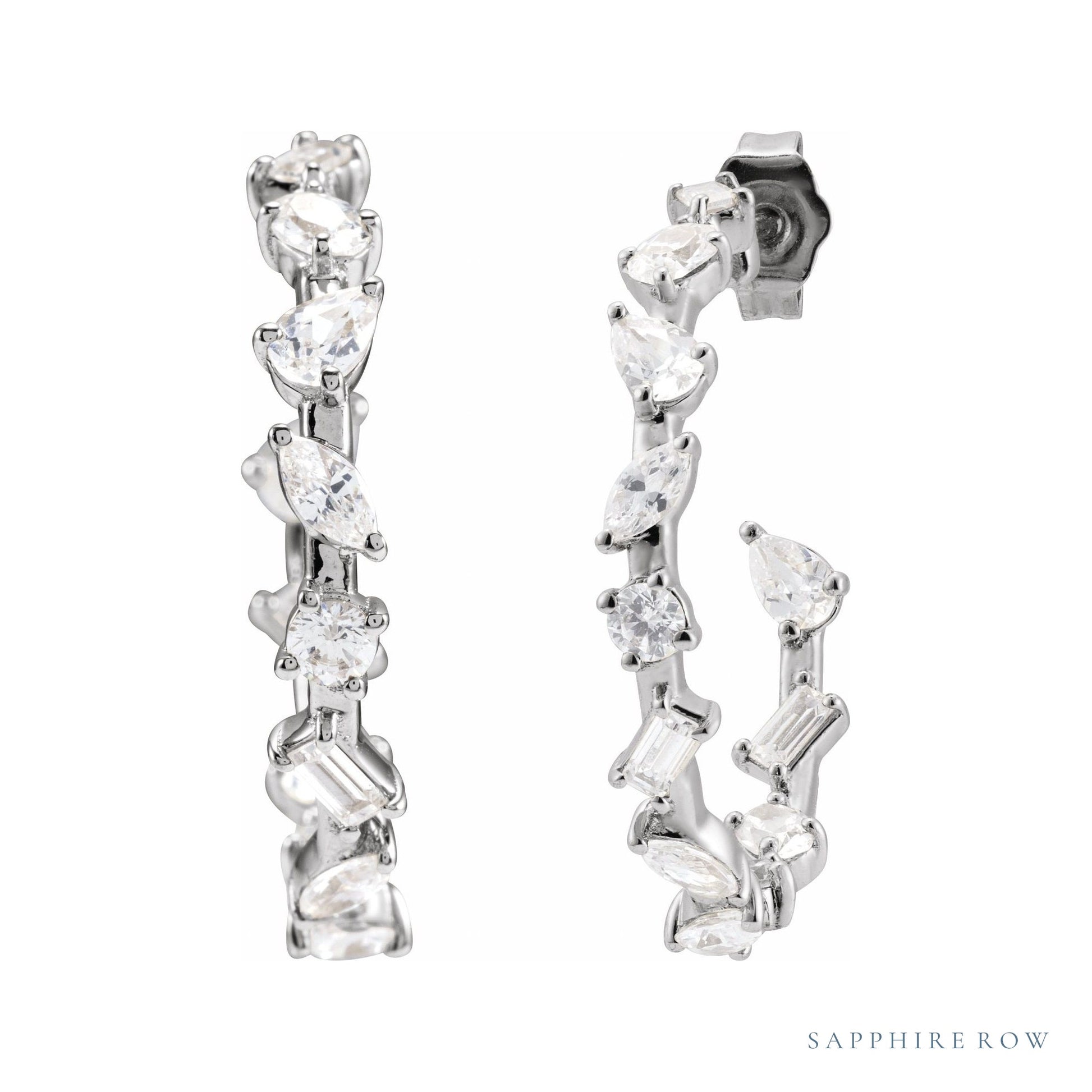 Sapphire Row Lab-Grown Diamond Fancy Mixed-Cut Hoop Earrings - 14K White Gold (view 2)