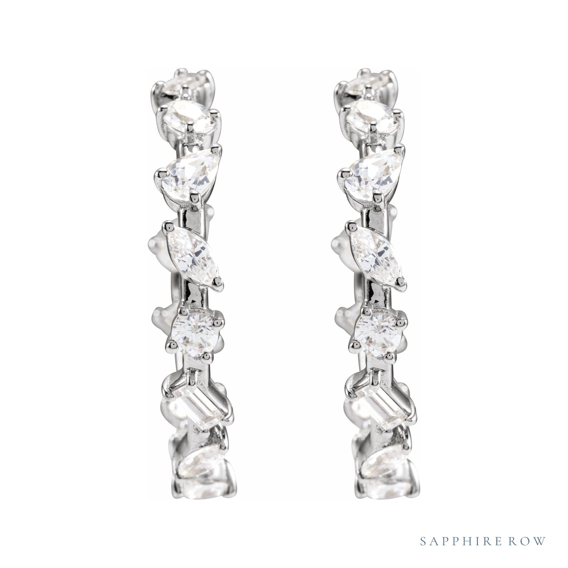Sapphire Row Lab-Grown Diamond Fancy Mixed-Cut Hoop Earrings - 14K White Gold (view 3)
