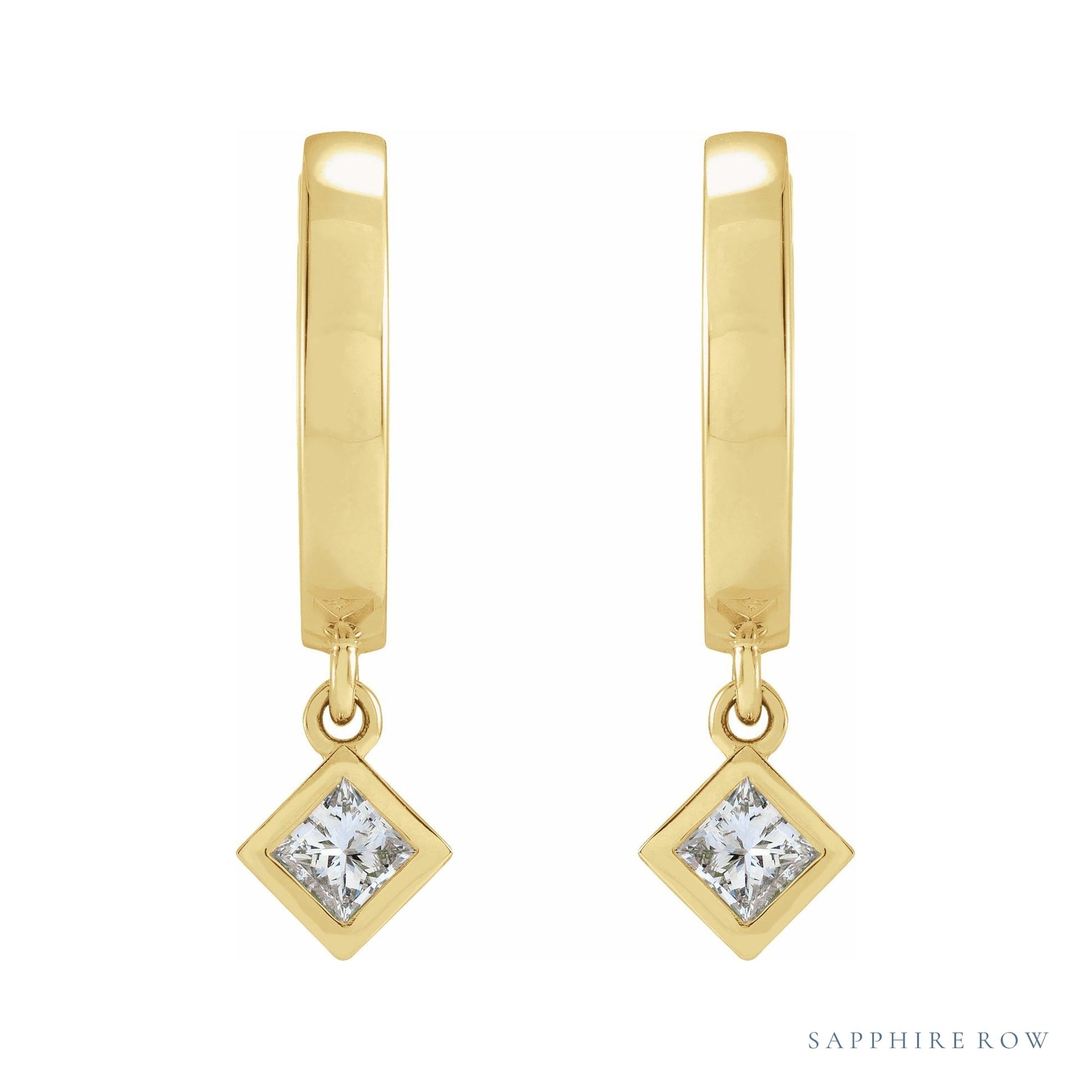 Sapphire Row Natural Diamond Bezel-Dangle Huggie Earrings - 14K Yellow Gold, 1/3 CTW (view 2)