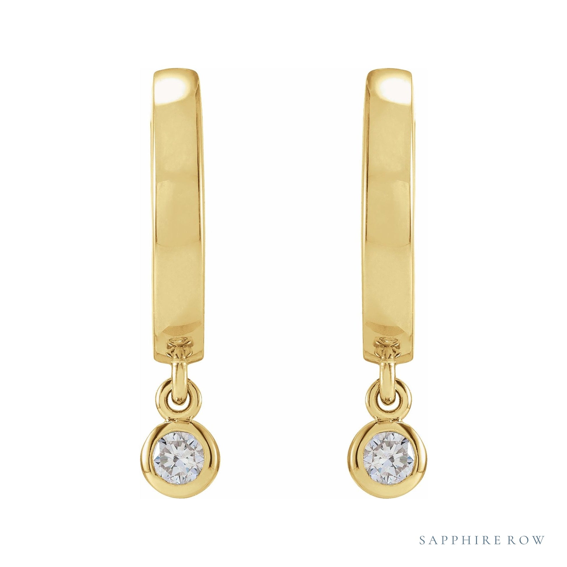 Sapphire Row Natural Diamond Bezel-Dangle Huggie Earrings - 14K Yellow Gold, 1/5 CTW (view 2)
