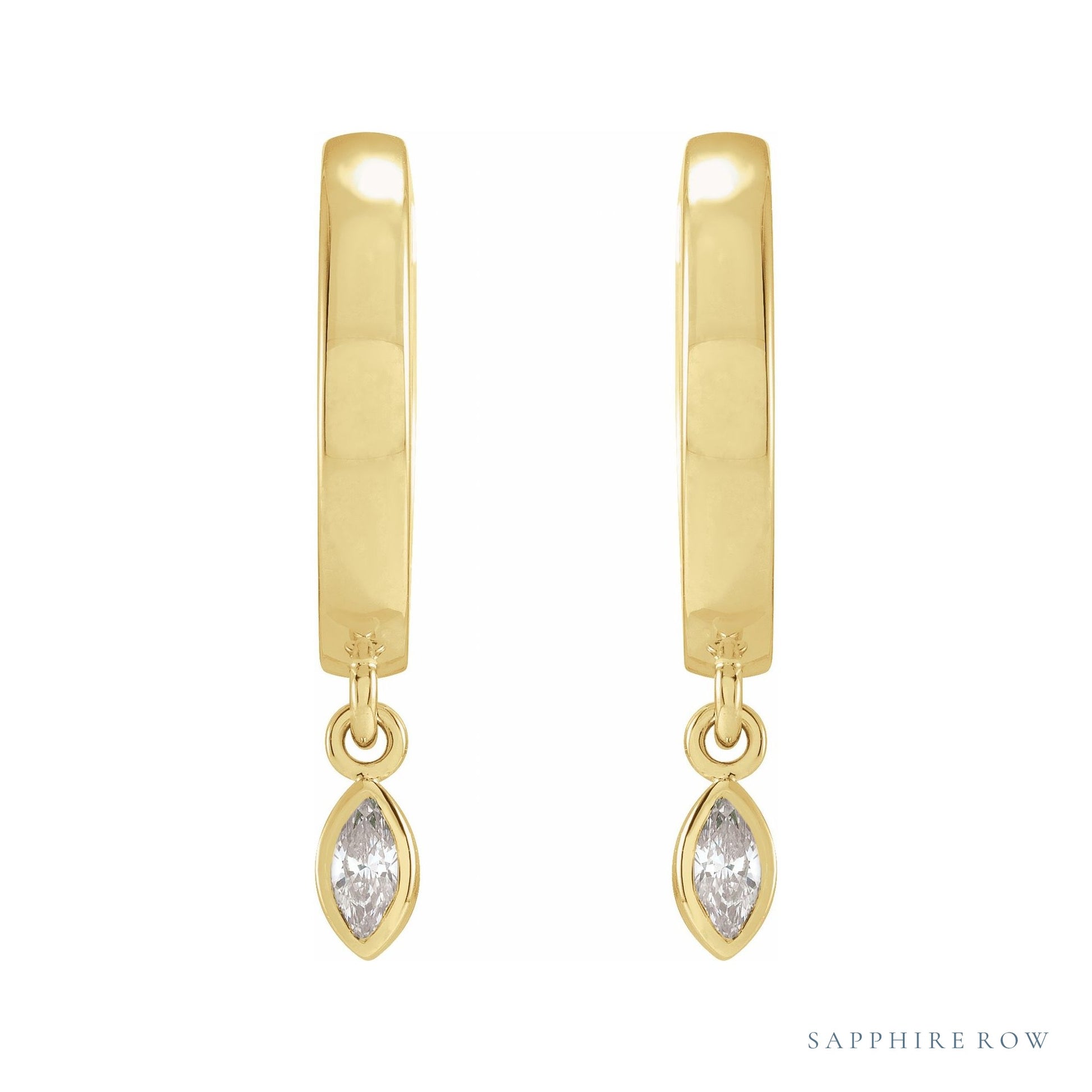 Sapphire Row Natural Diamond Bezel-Dangle Huggie Earrings - 14K Yellow Gold, 1/8 CTW (view 2)