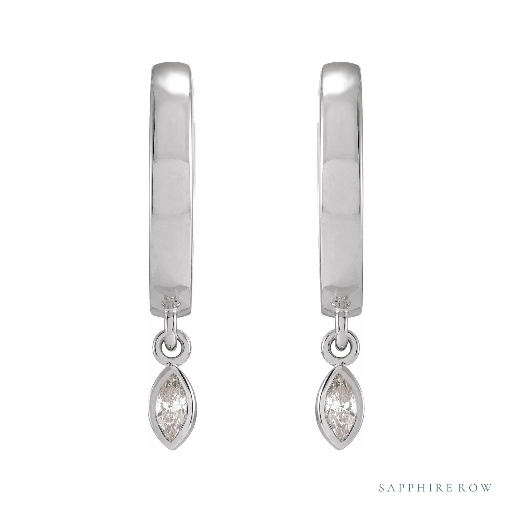 Sapphire Row Natural Diamond Bezel-Dangle Huggie Earrings - 14K White Gold, 1/8 CTW (view 2)