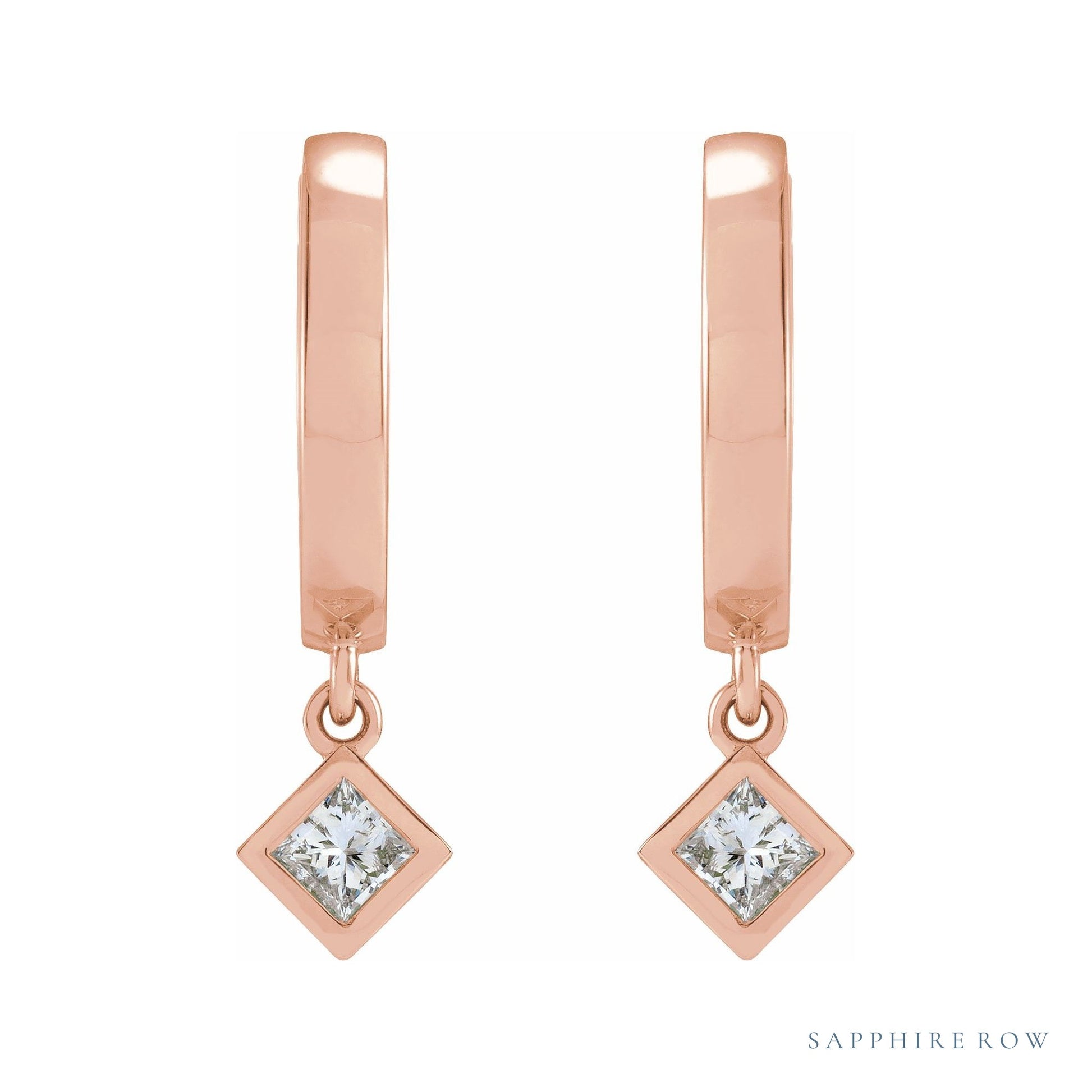 Sapphire Row Natural Diamond Bezel-Dangle Huggie Earrings - 14K Rose Gold, 1/3 CTW (view 2)