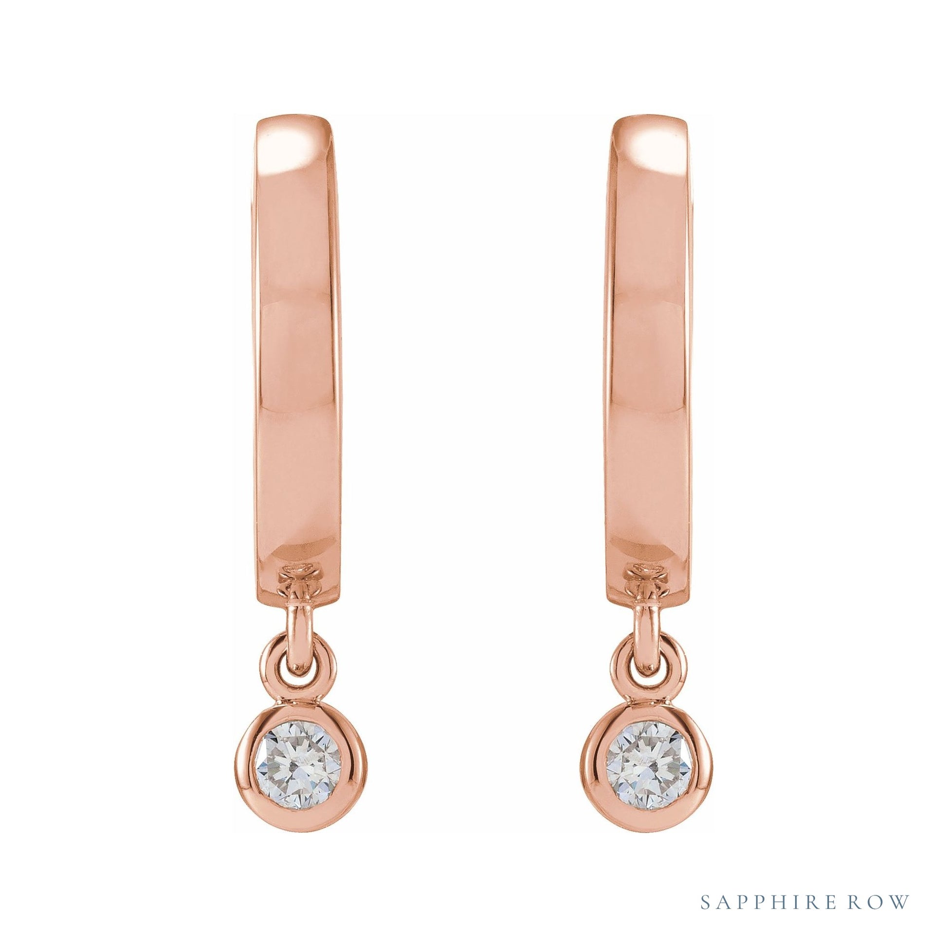 Sapphire Row Natural Diamond Bezel-Dangle Huggie Earrings - 14K Rose Gold, 1/5 CTW (view 2)