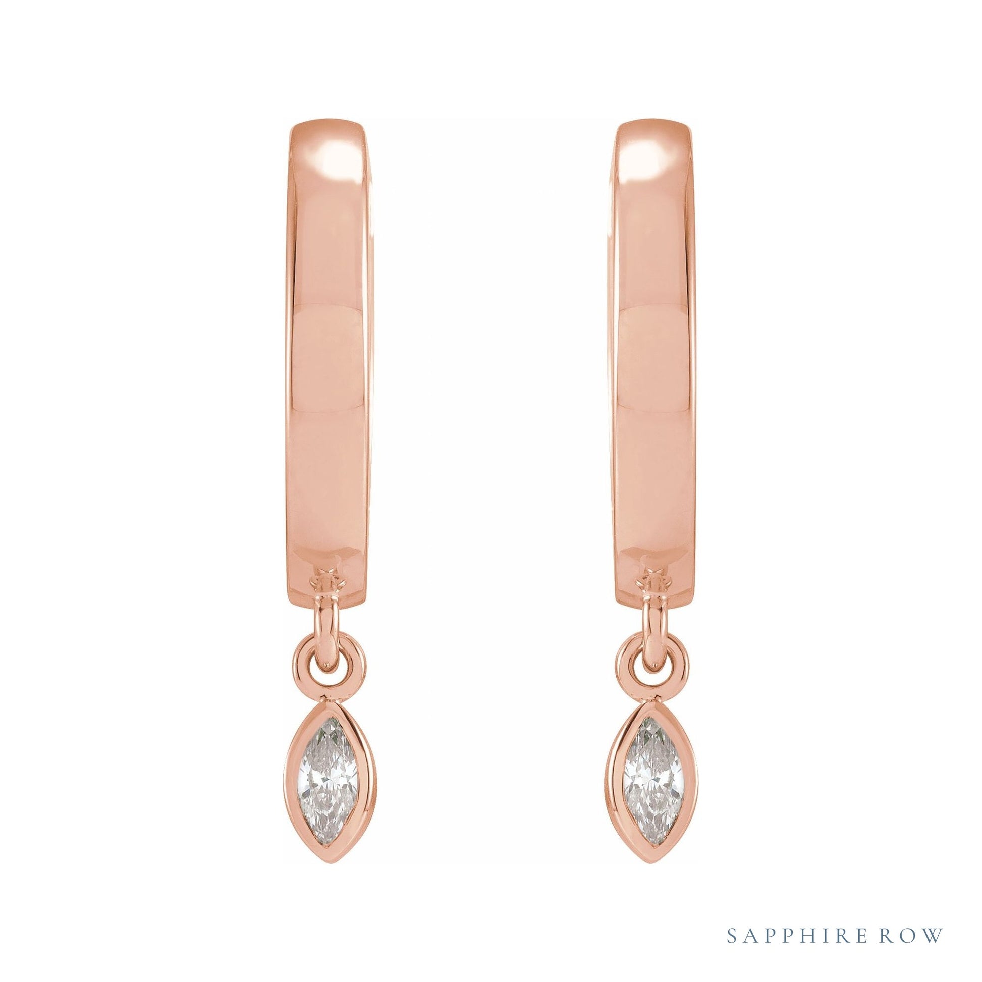 Sapphire Row Natural Diamond Bezel-Dangle Huggie Earrings - 14K Rose Gold, 1/8 CTW (view 2)