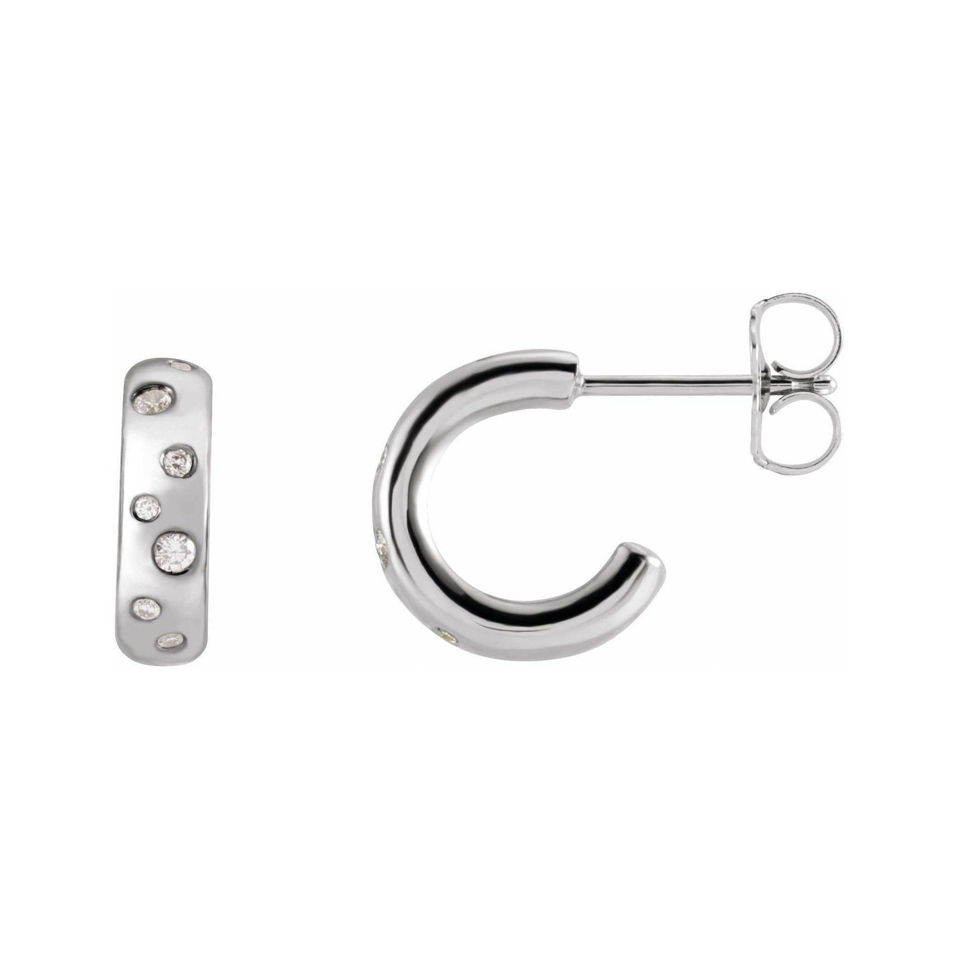 Sapphire Row Natural Diamond Scattered Huggie Earrings - 14K White Gold